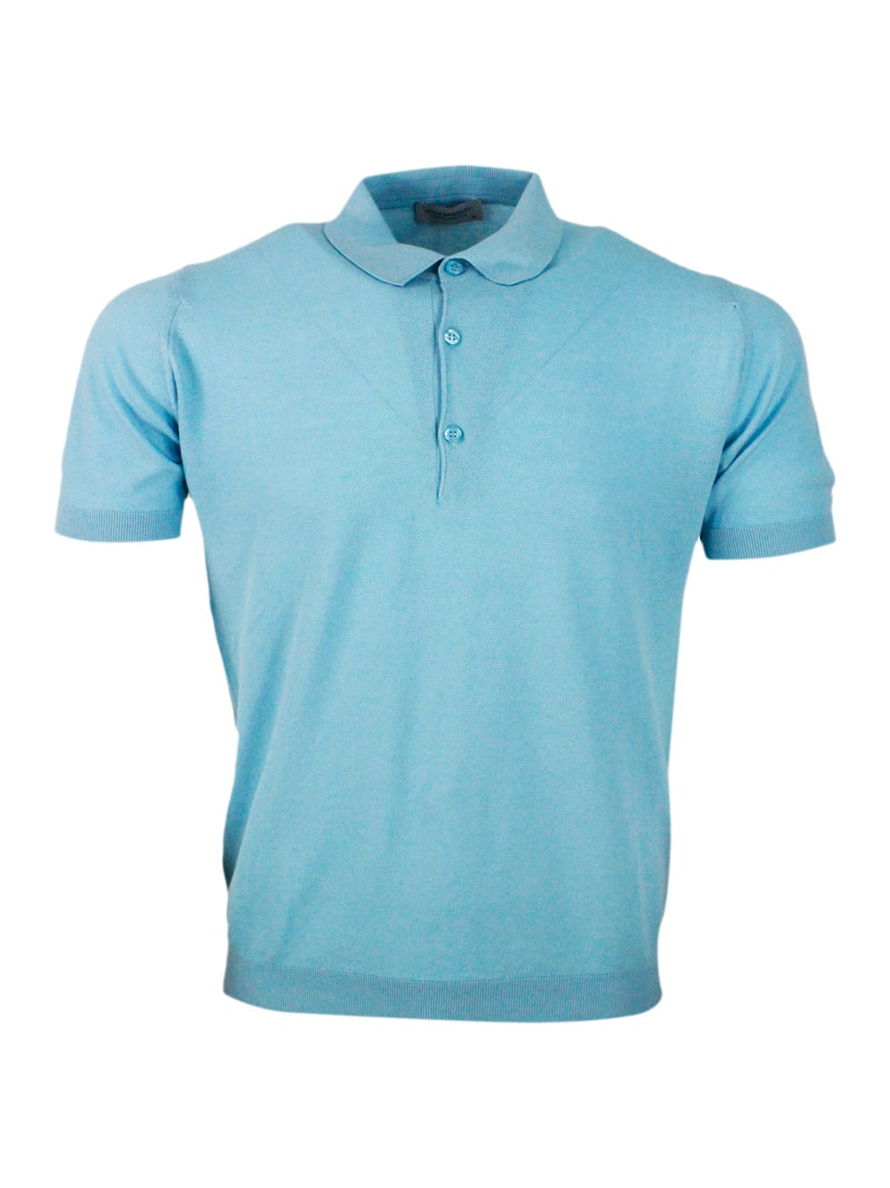 John Smedley Short-sleeved Polo Shirt In Extrafine Piqué Cotton Thread With Three Buttons In Blu