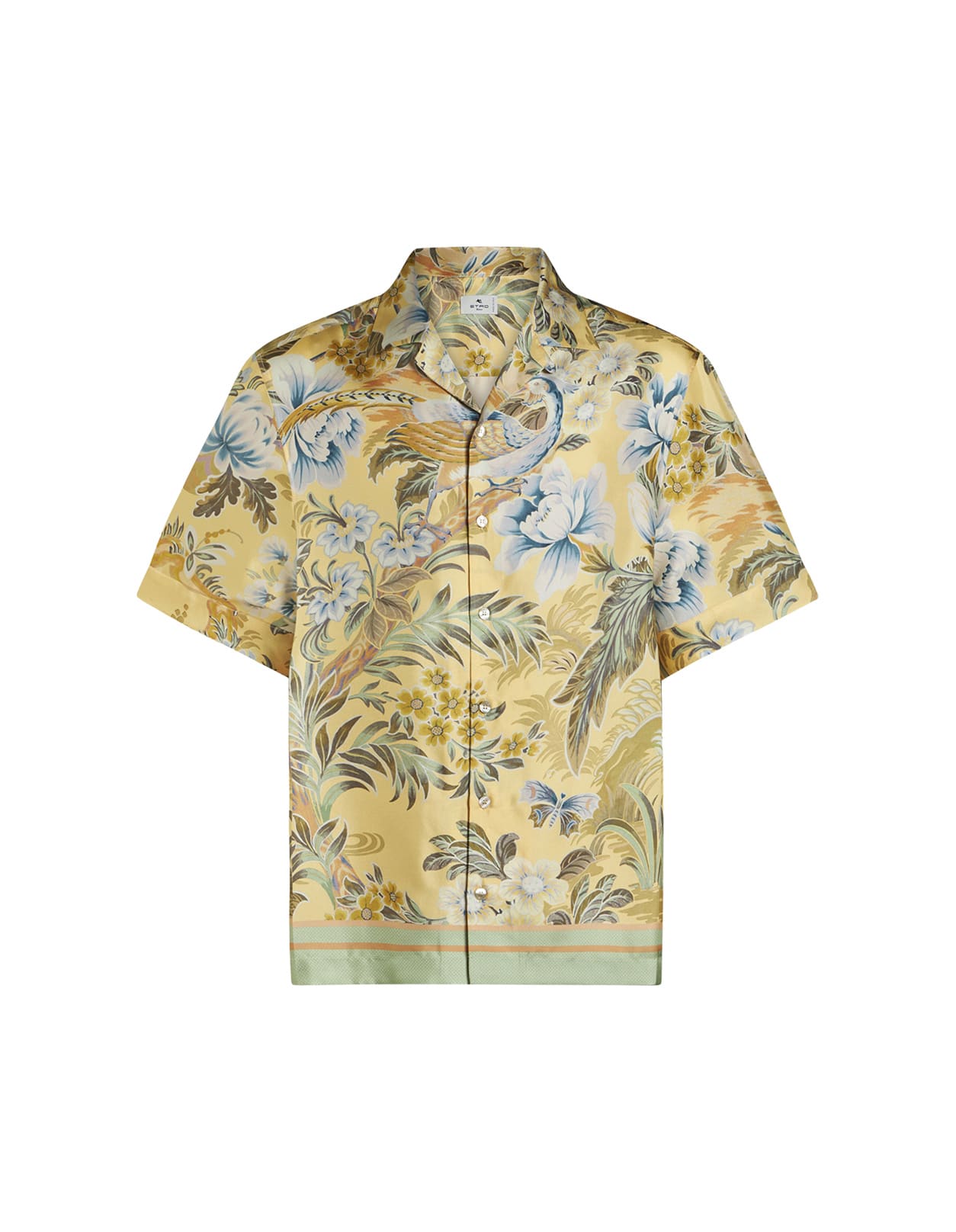 Shop Etro Yellow Printed Silk Bowling Shirt