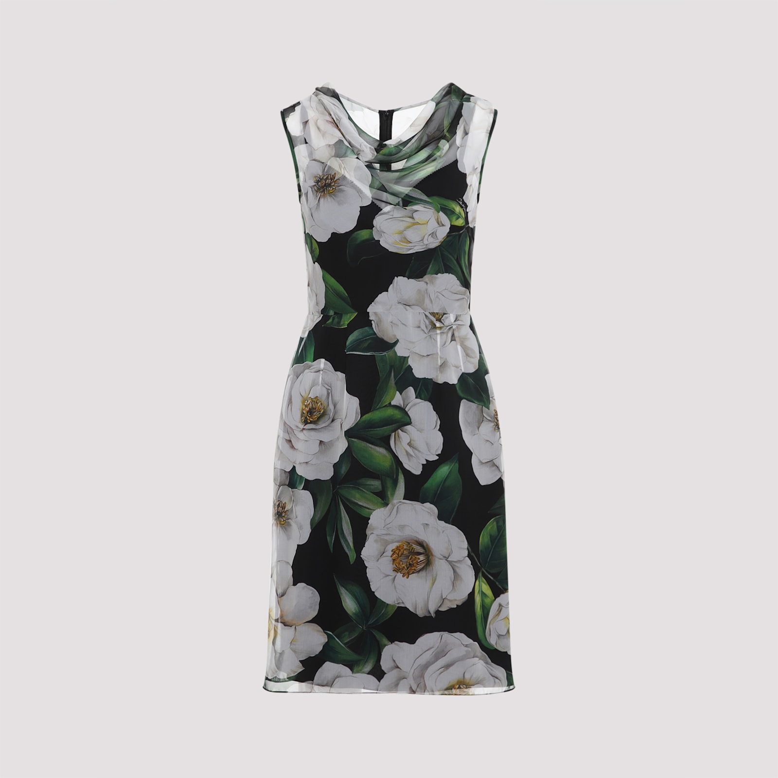 Dolce & Gabbana Black Pencil Dress With Floral Print In Green