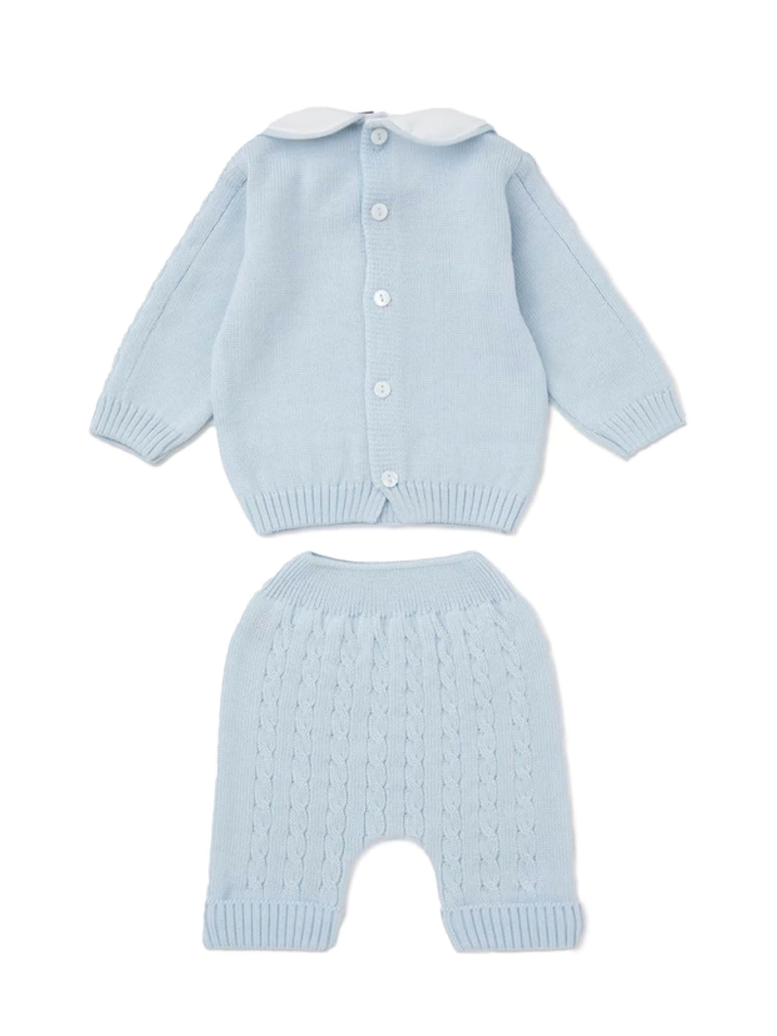 Shop Little Bear Blue Wool Baby Suit In Cielo