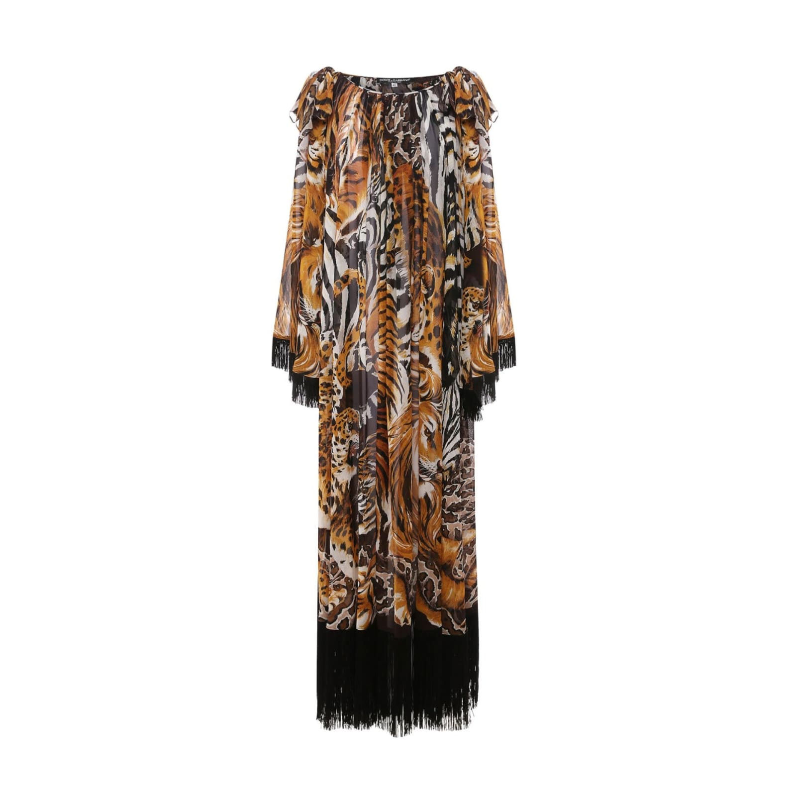 Shop Dolce & Gabbana Fringed Kaftan Dress In Brown