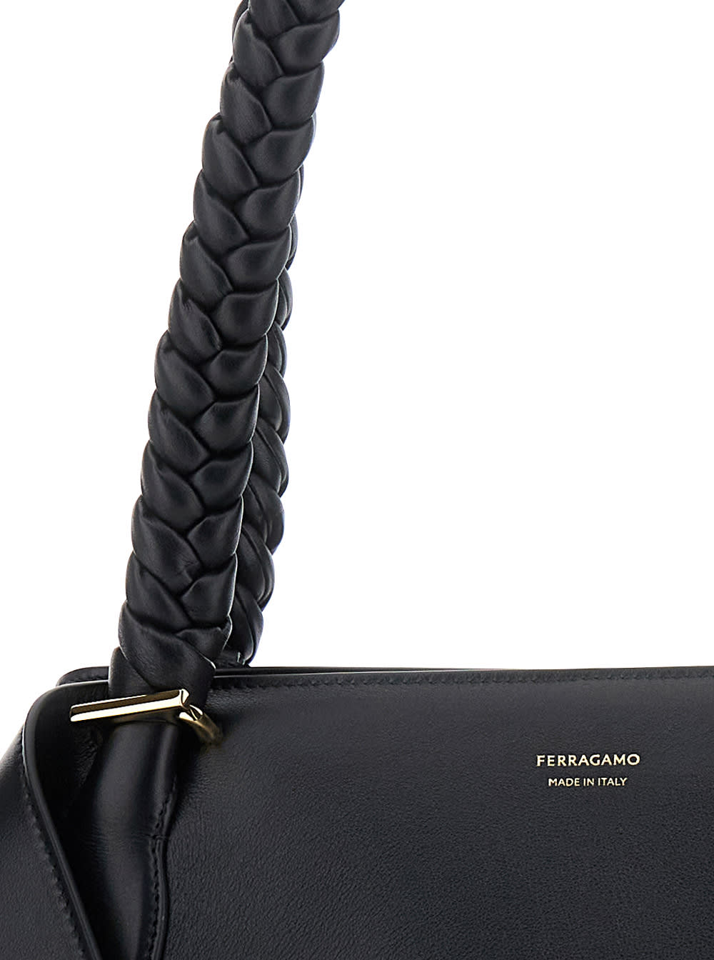 Ferragamo The Scarf Bag Black Shoulder Bag With Braided Handles And Folded Corners In Leather Woman In Black