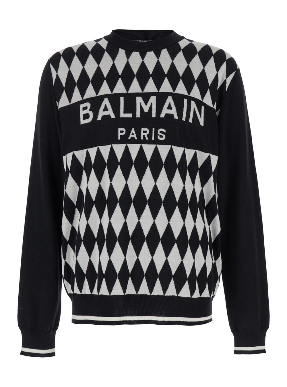 Shop Balmain Diamond  Logo Jacquard Sweater In Black