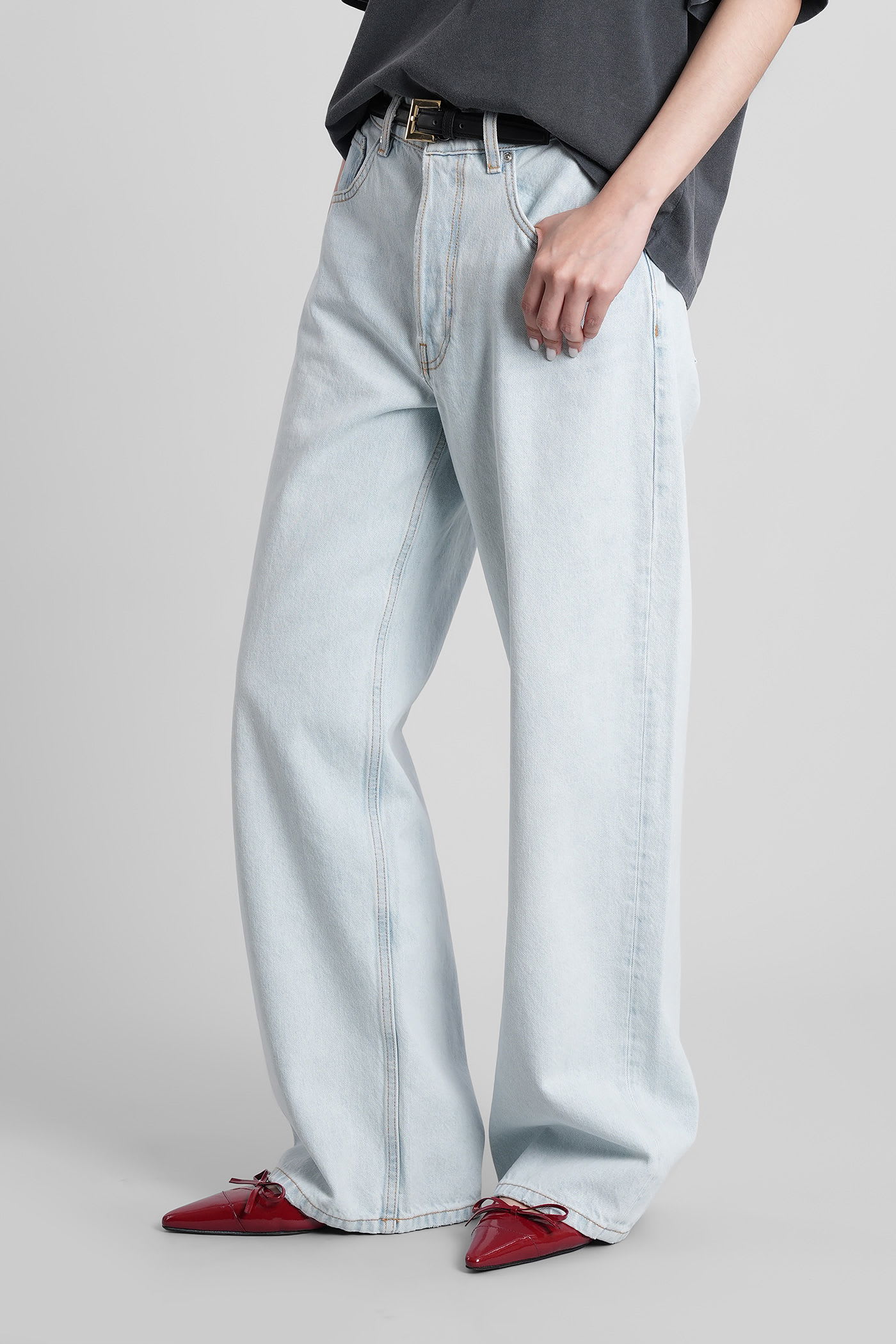 Anine Bing Manon Jeans In Cyan Cotton In Blue