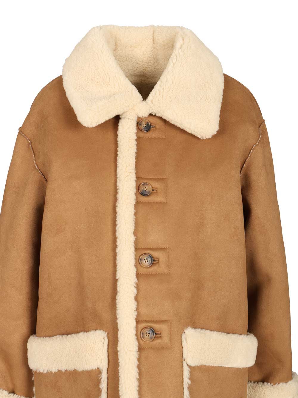 Dunst Beige Reversible Shearling Jacket With Classic Collar And Two Front Patch Pockets In Ecofur Man In Brown