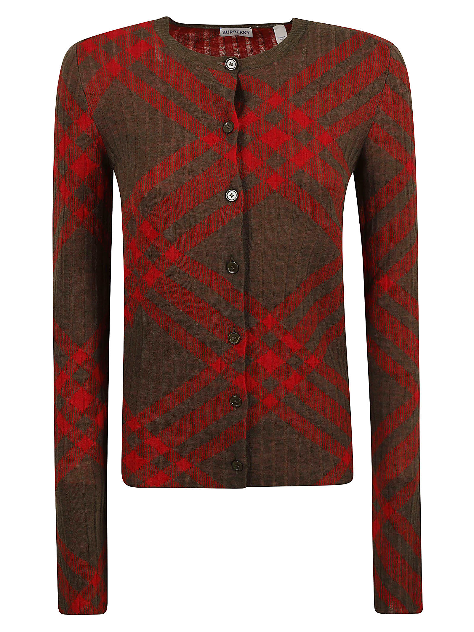 Shop Burberry Checked Ribbed Cardigan In Loch Ip Check