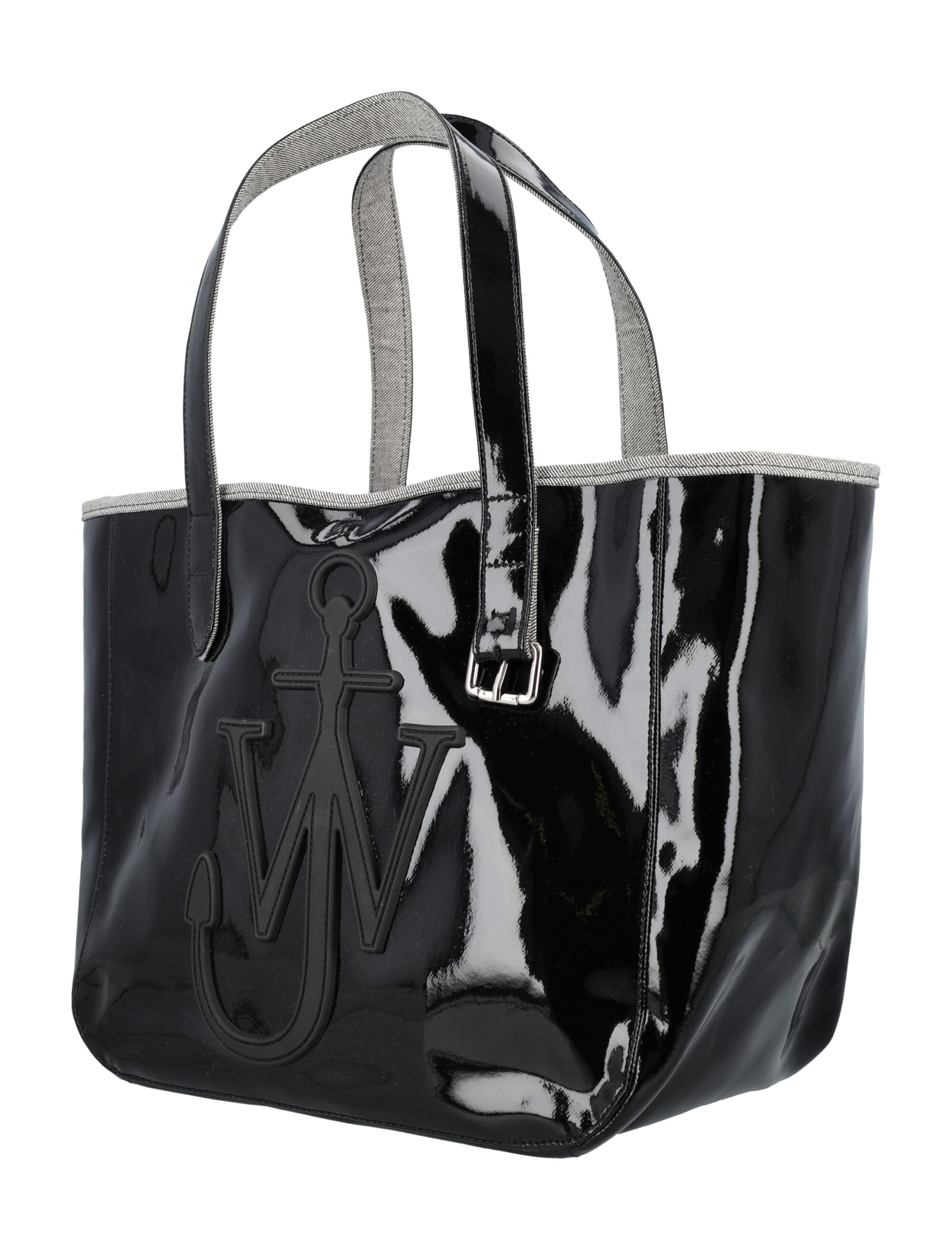 Shop Jw Anderson Coated Denim Belt Tote Bag In Black