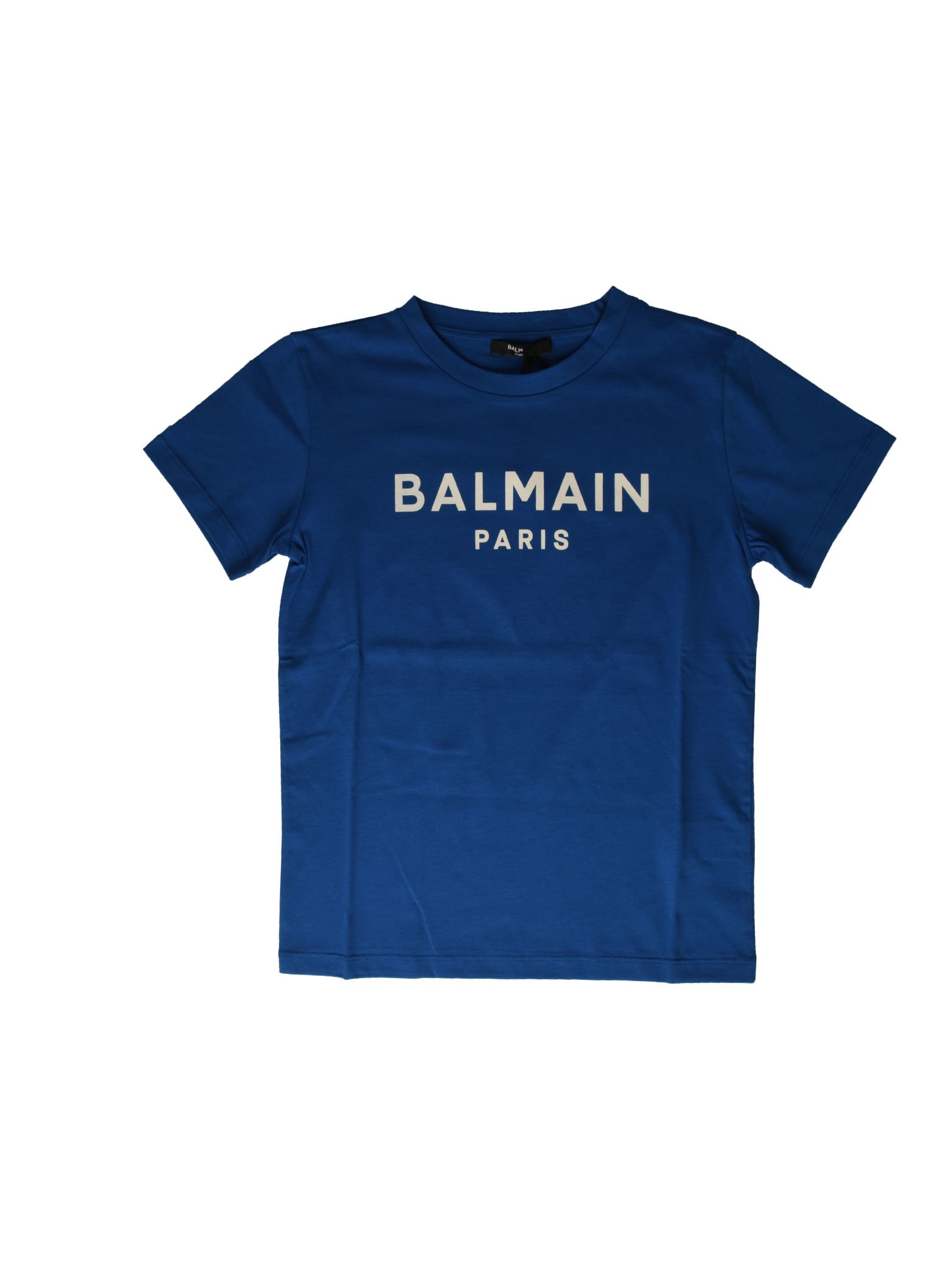 Balmain Blue Short Sleeve T-shirt With Logo