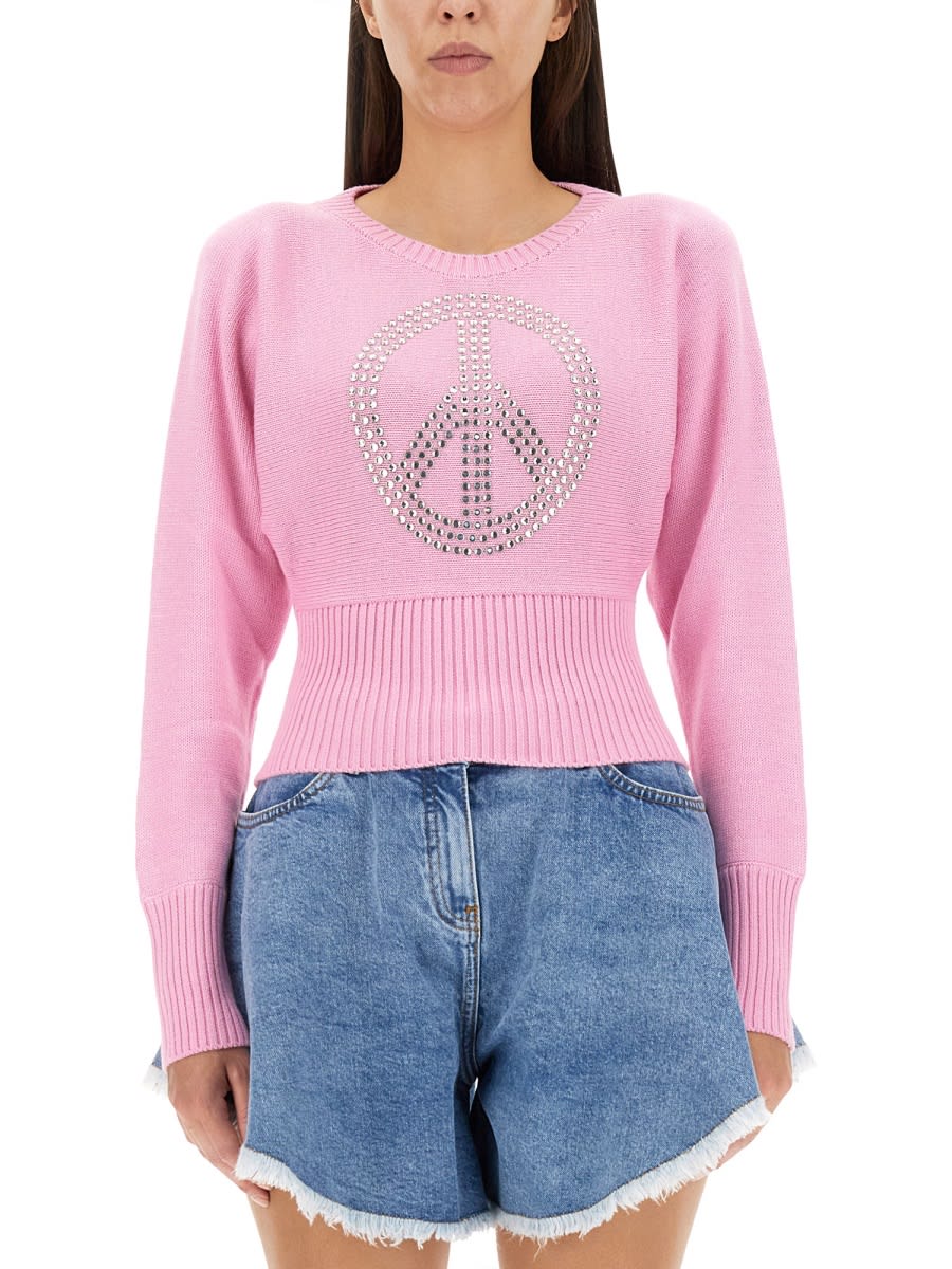 Shop M05ch1n0 Jeans Peace Symbol Jersey In Pink