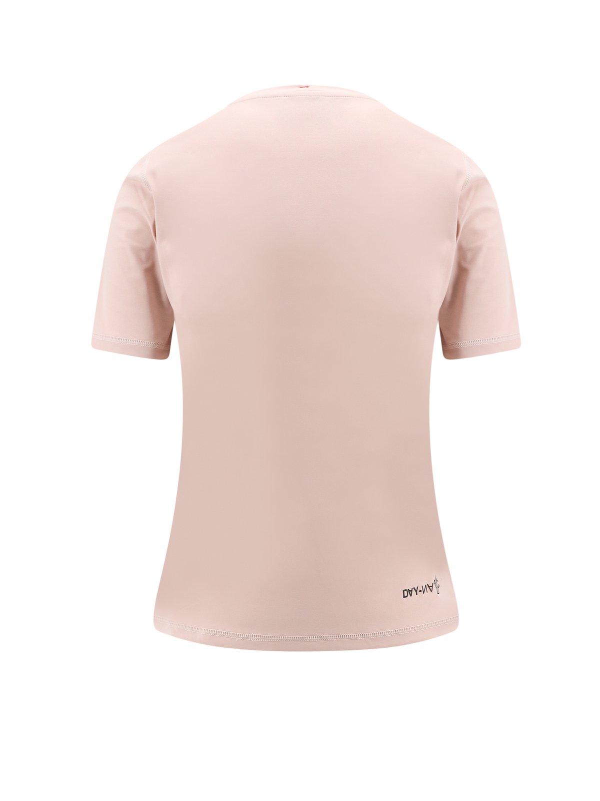 Shop Moncler Logo Patch Crewneck T-shirt In Lighrt Pink