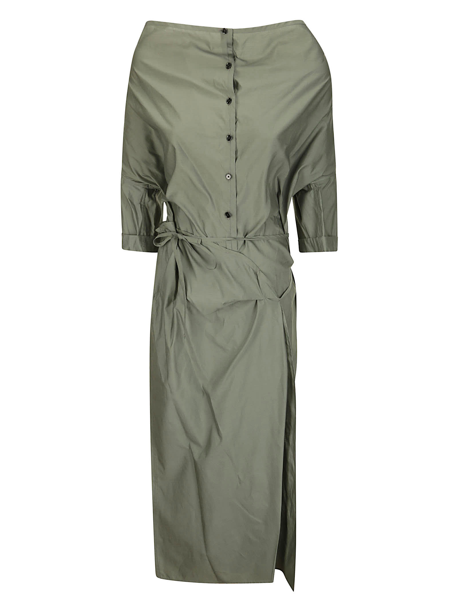 Shop Lemaire Short Sleeve Wrap Dress In Asphalt