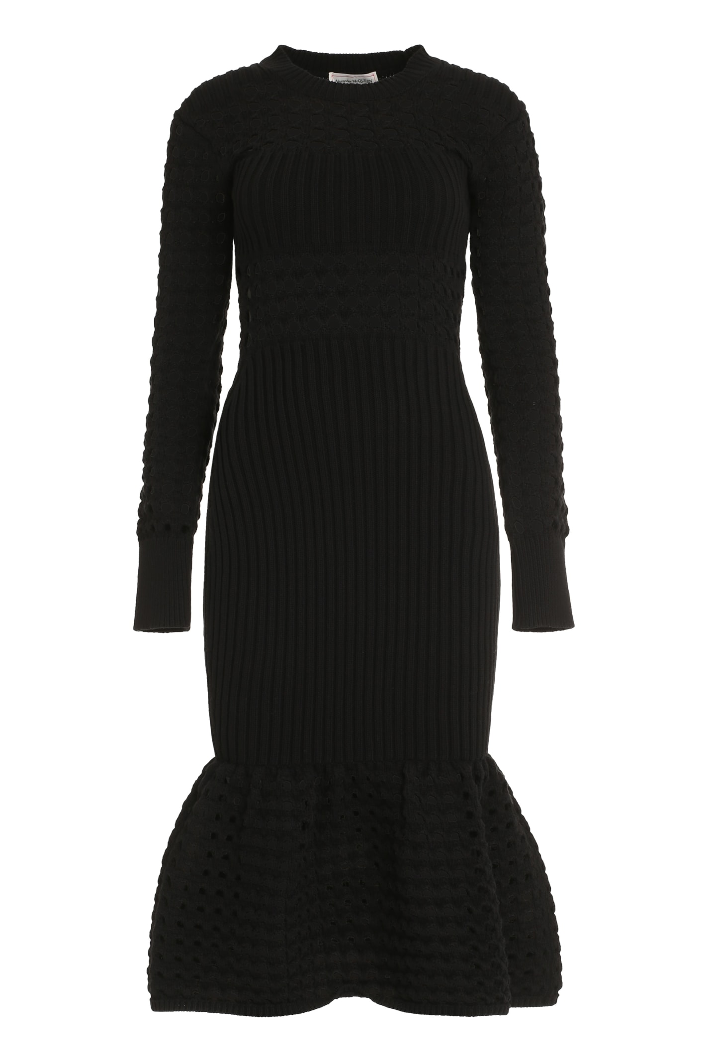 Shop Alexander Mcqueen Ribbed Knit Midi Dress In Black
