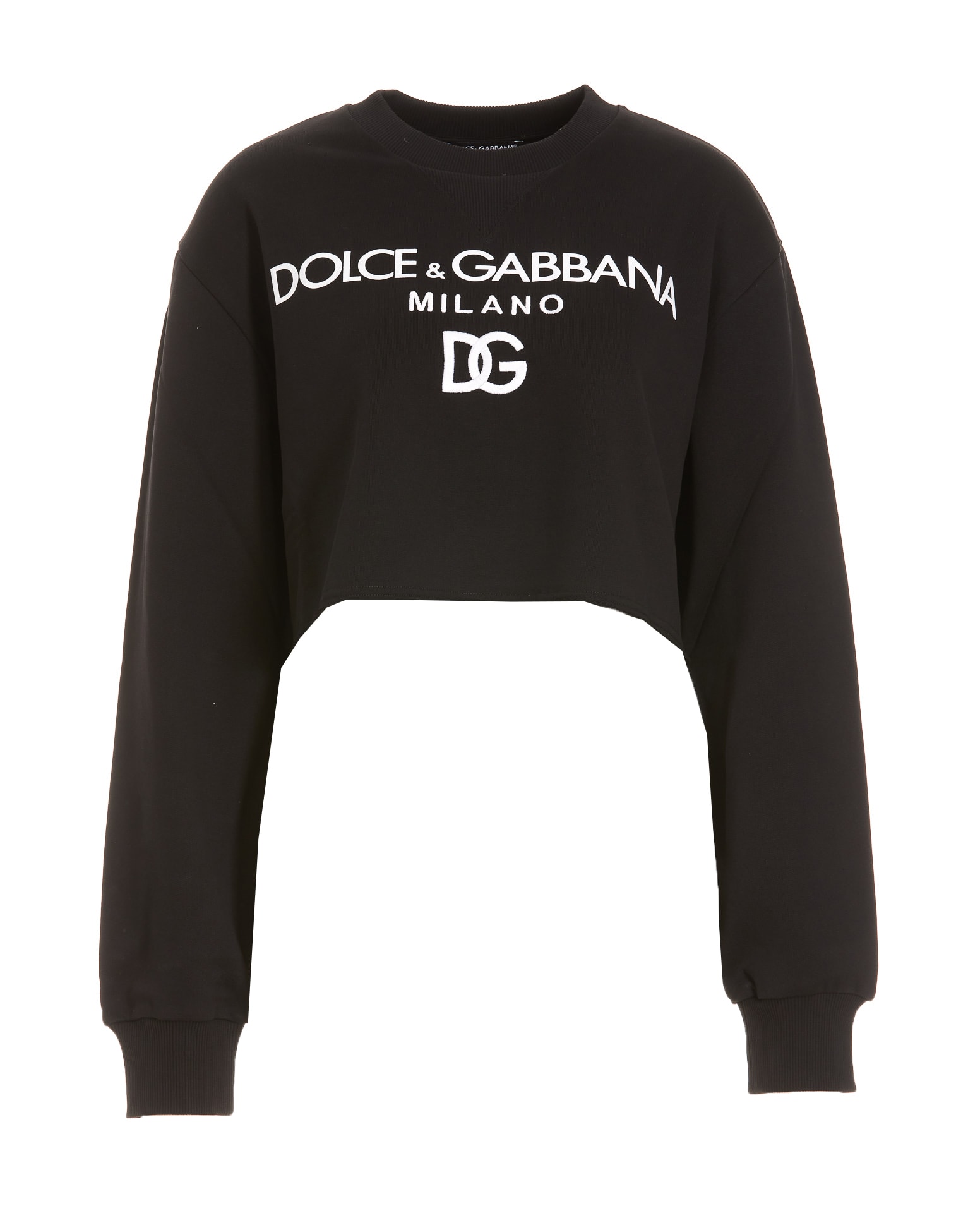 Dolce & Gabbana Black Logo Cropped Cotton Sweatshirt