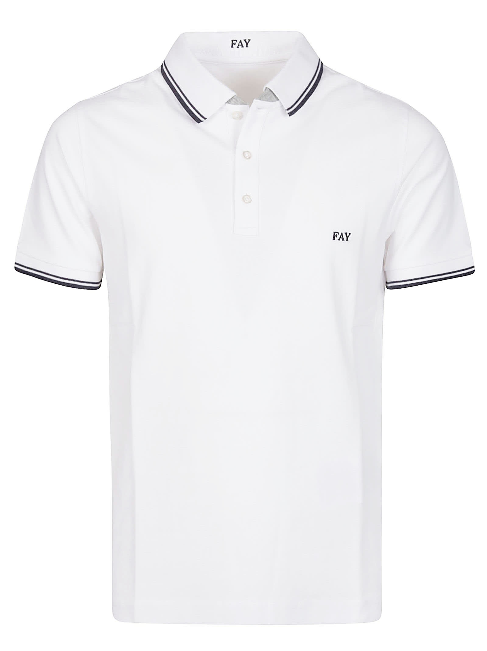 Shop Fay Piquet Double Collar Polo Shirt In Bianco