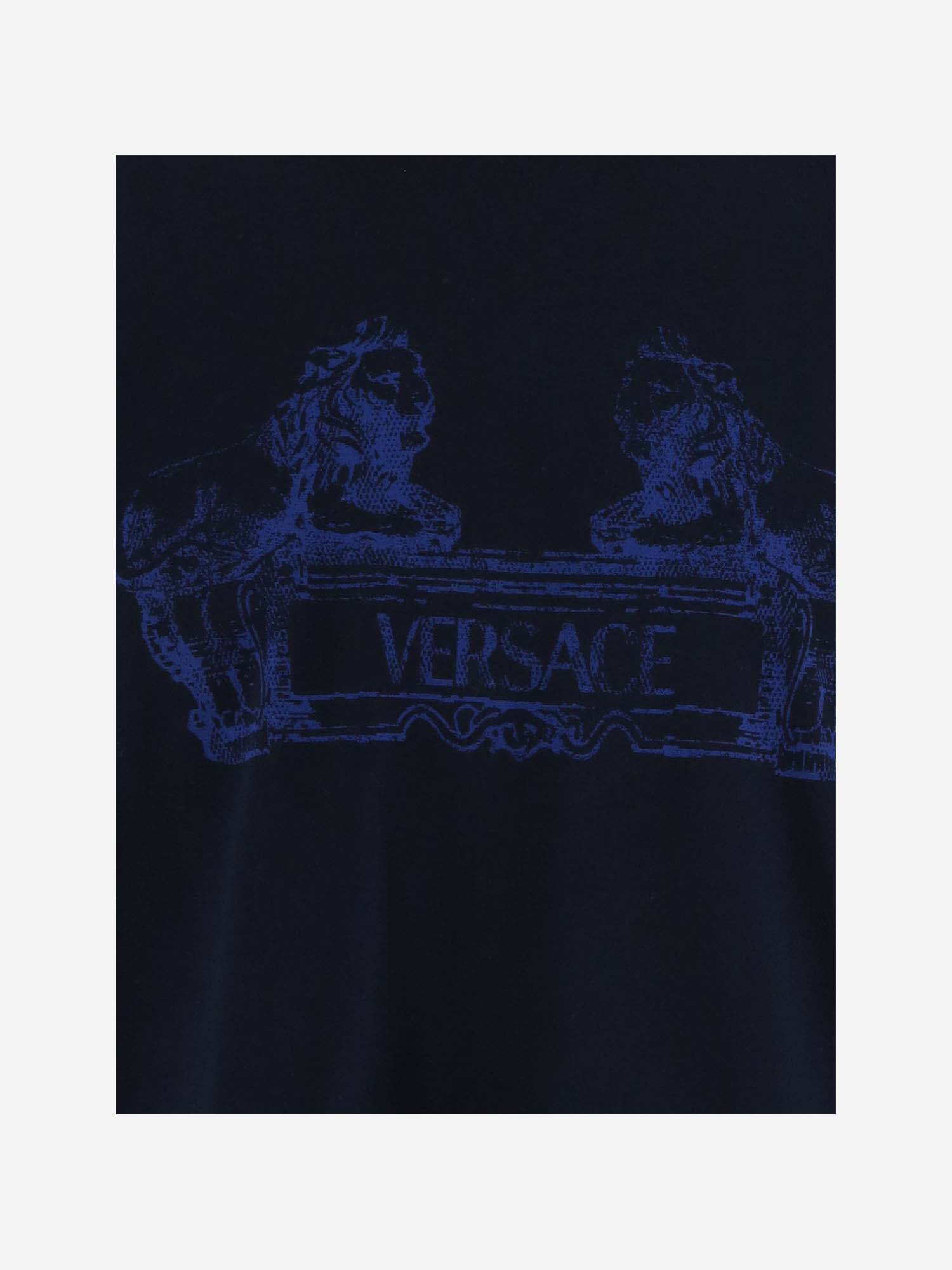 Shop Versace Cotton T-shirt With Logo In Navy Blue