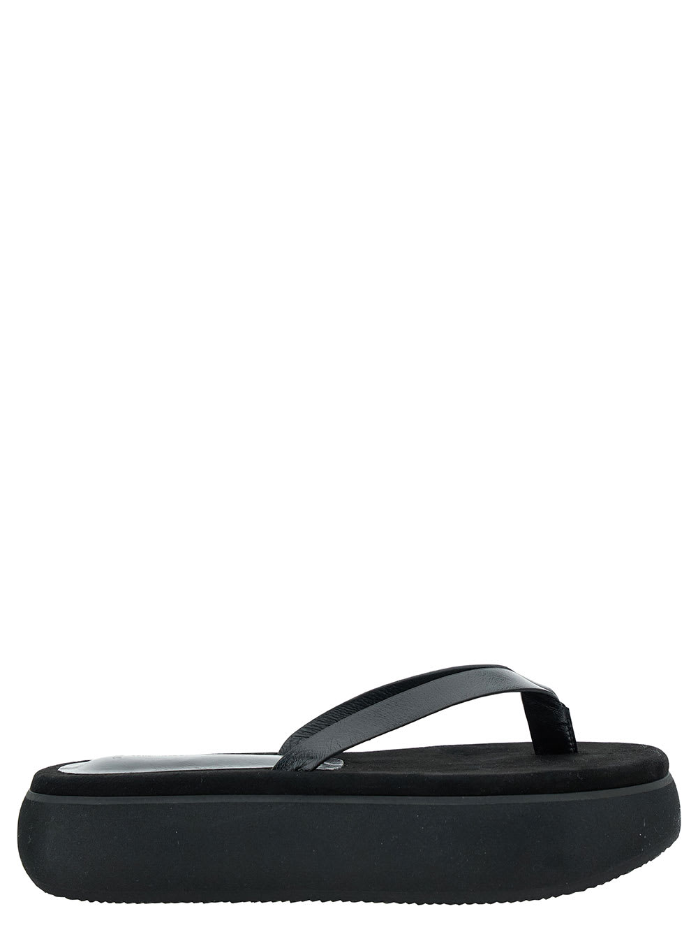 boat Black Flip Flops With Chunky Sole In Leather Woman