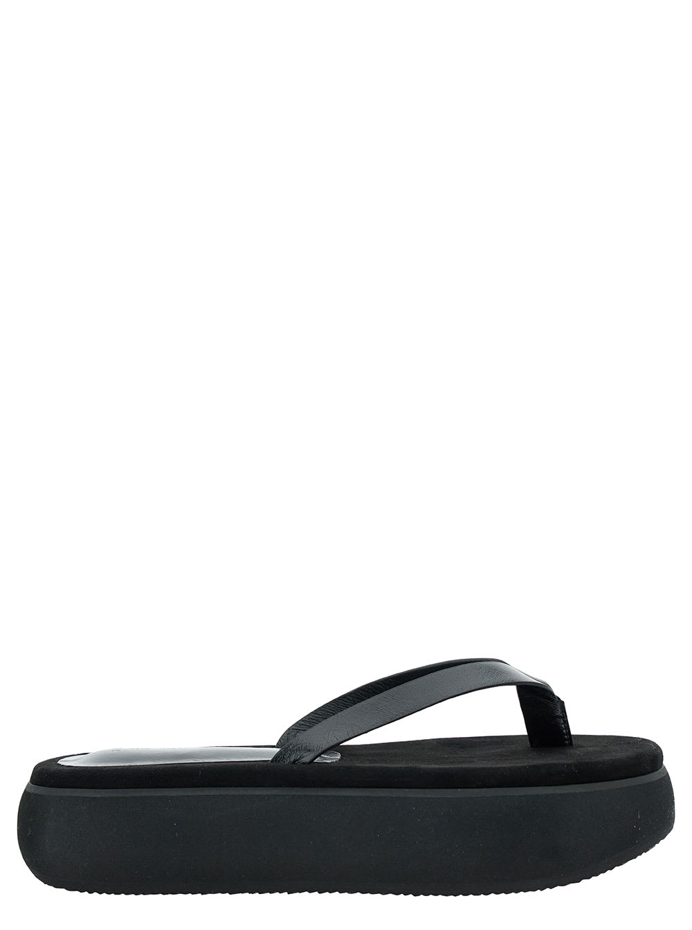 OSOI boat Black Flip Flops With Chunky Sole In Leather Woman