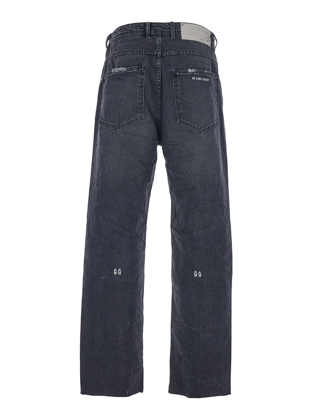 44 Label Group Black Jeans With Logo Patch On The Rear And Side Strap With Logo In Denim Man In Black
