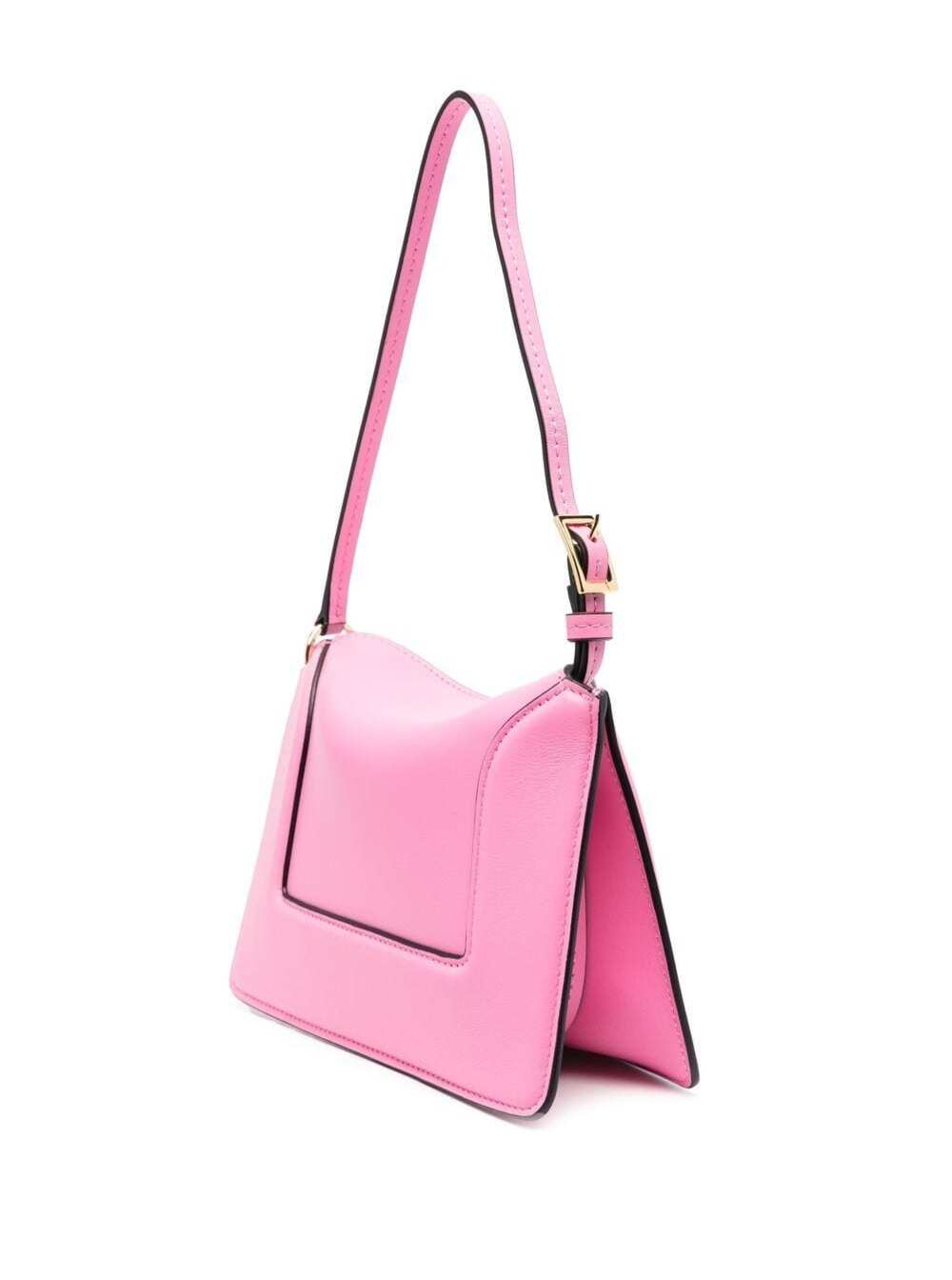 Shop Wandler Micro Penelope Pink Shoulder Bag With Logo Print In Leather Woman