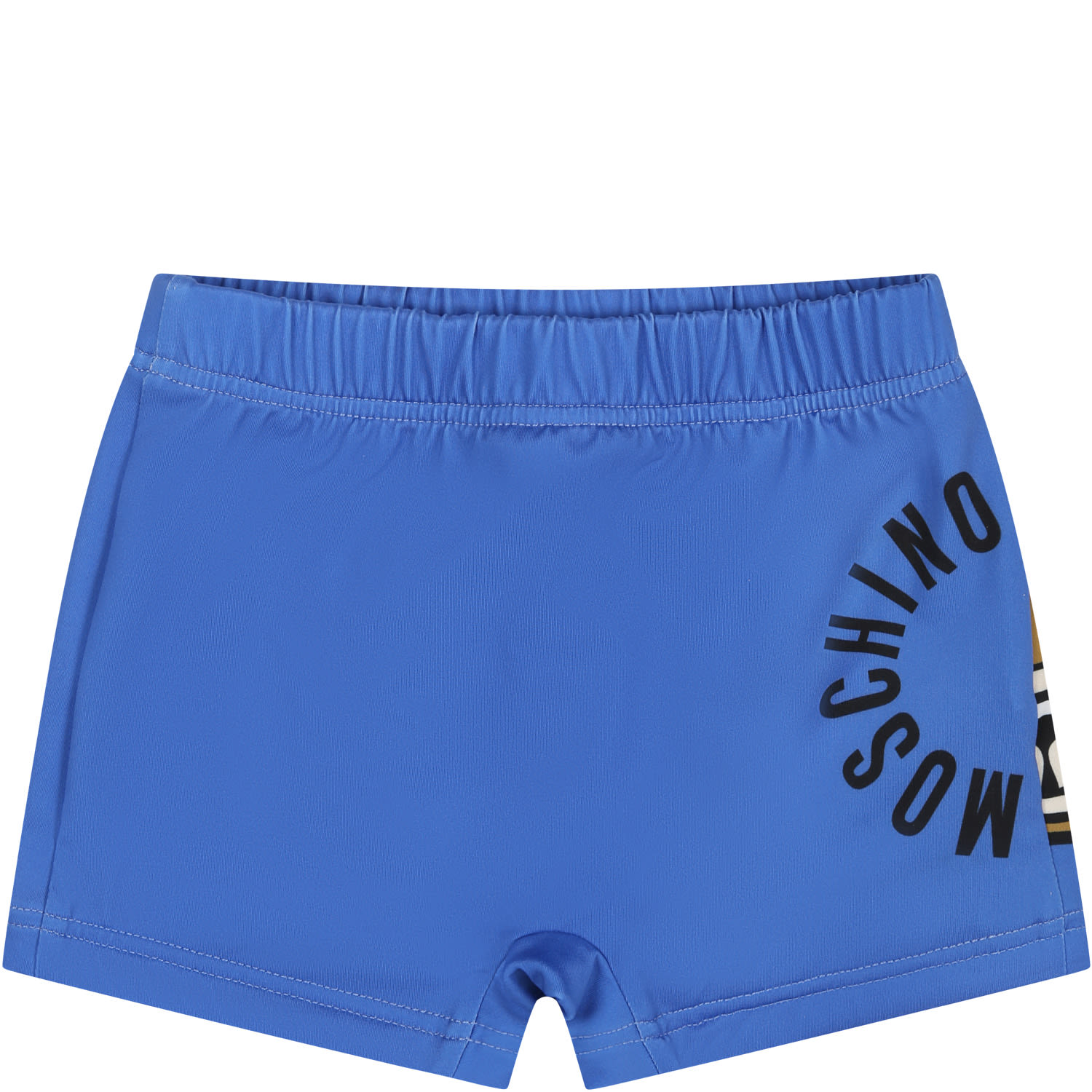 Moschino Light Blue Swim Shorts For Baby Boy With Teddy Bear And Logo