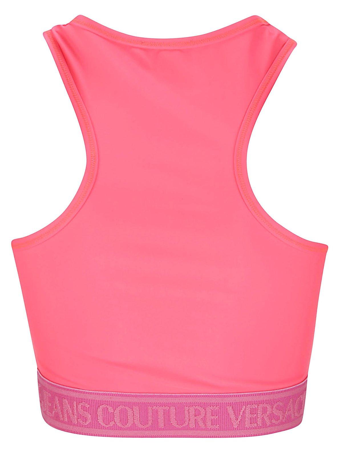 Shop Versace Jeans Couture Logo Underband Racerback Top In Hot Pink