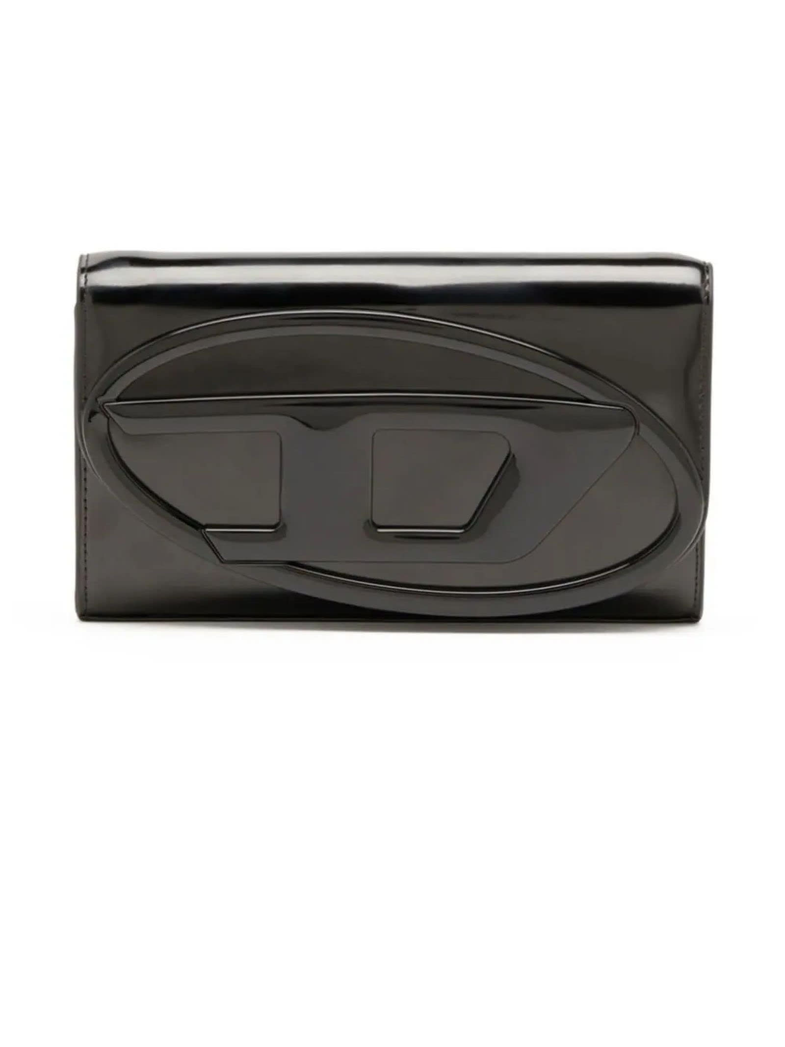 Shop Diesel Black 1dr Mirrored Leather Wallet In Silver