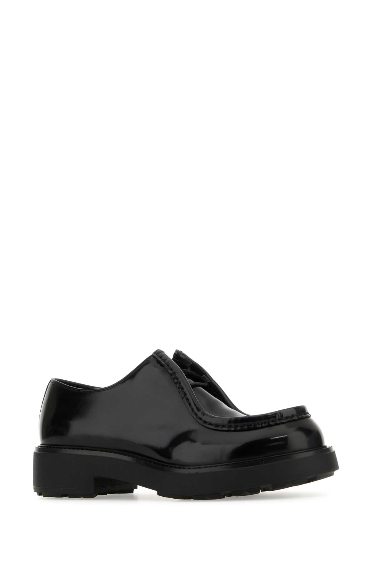 Shop Prada Black Leather Diapason Lace-up Shoes In Nero