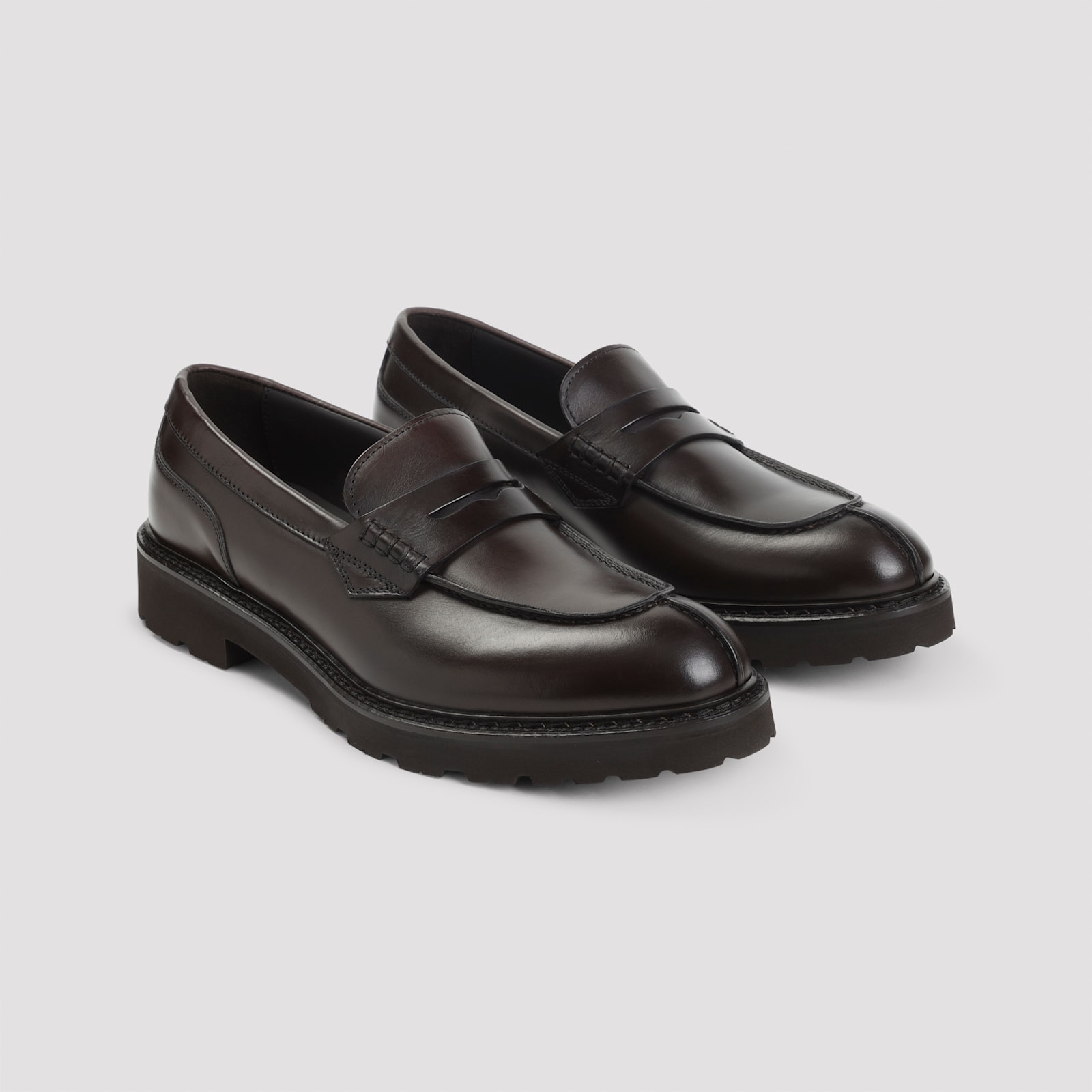 Canali Brown Leather College With Pennypack And Eva Sole Loafers In Brown
