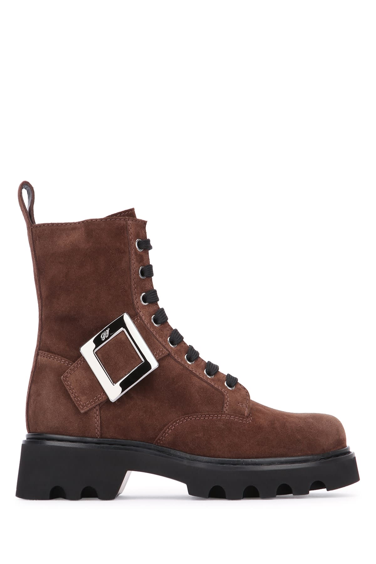 Roger Vivier Lace-up Bootie Featuring Buckle Detail In Brown