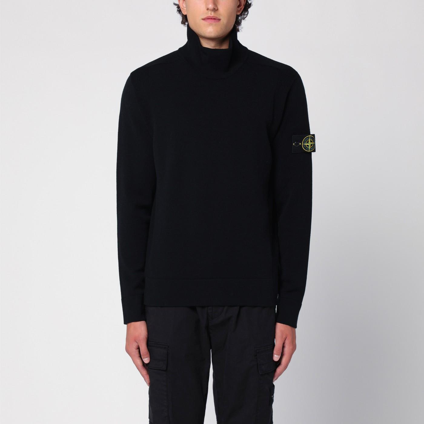 Stone Island Black Wool-blend Turtleneck Sweater