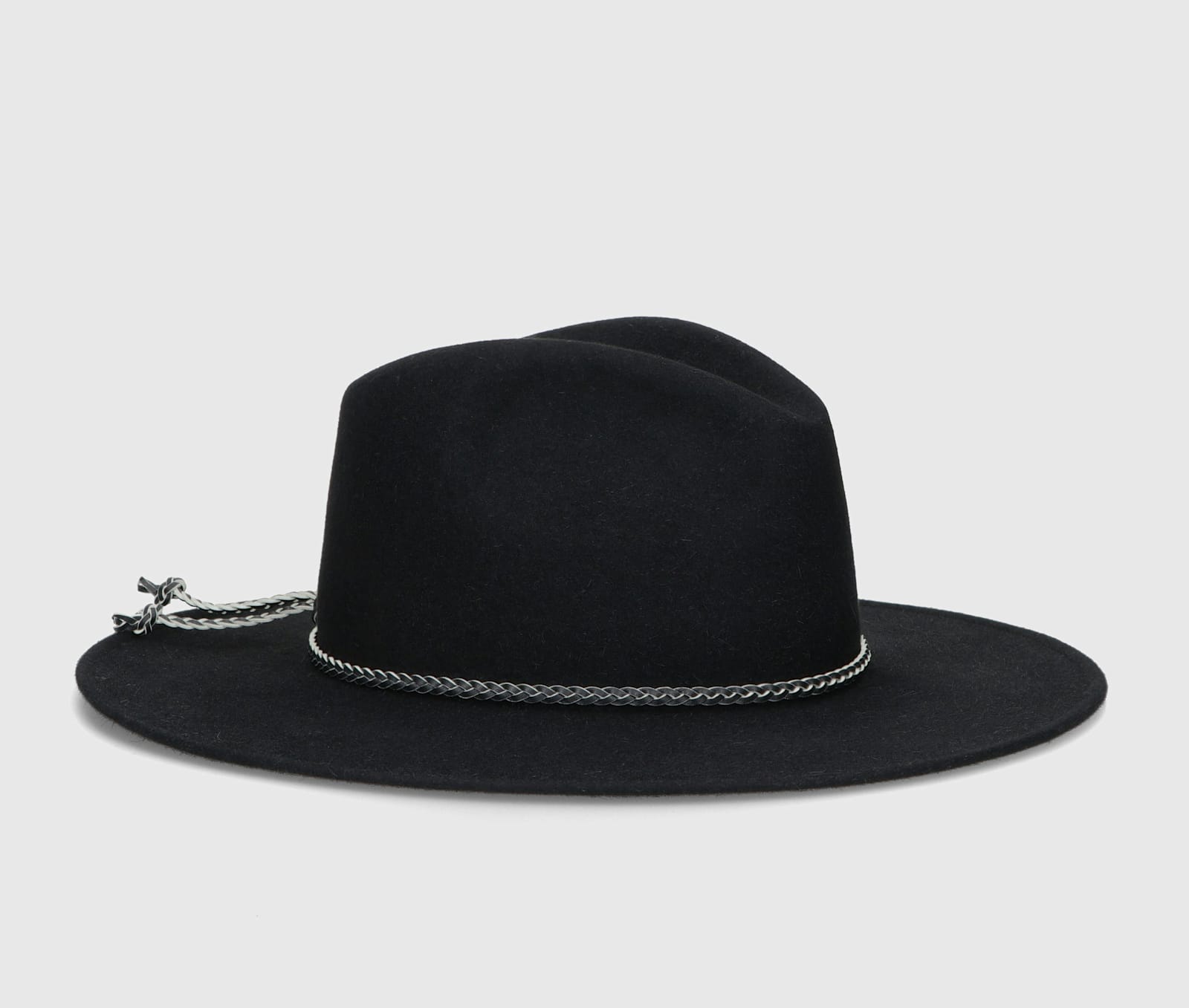 Shop Borsalino Andrea Brushed Felt With Leather Braided Belt In Black, Tone On Tone Hatband