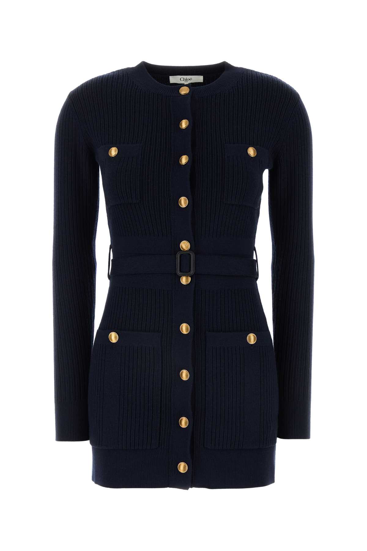 CHLOÉ NAVY BLUE VISCOSE BLEND SWEATER DRESS