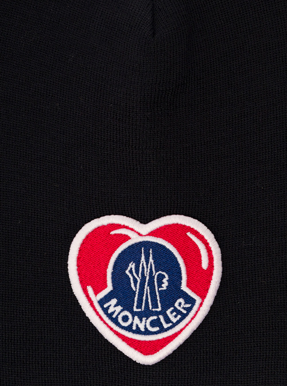 Shop Moncler Black Beanie With Heart-shaped Logo Patch In Wool Blend Man