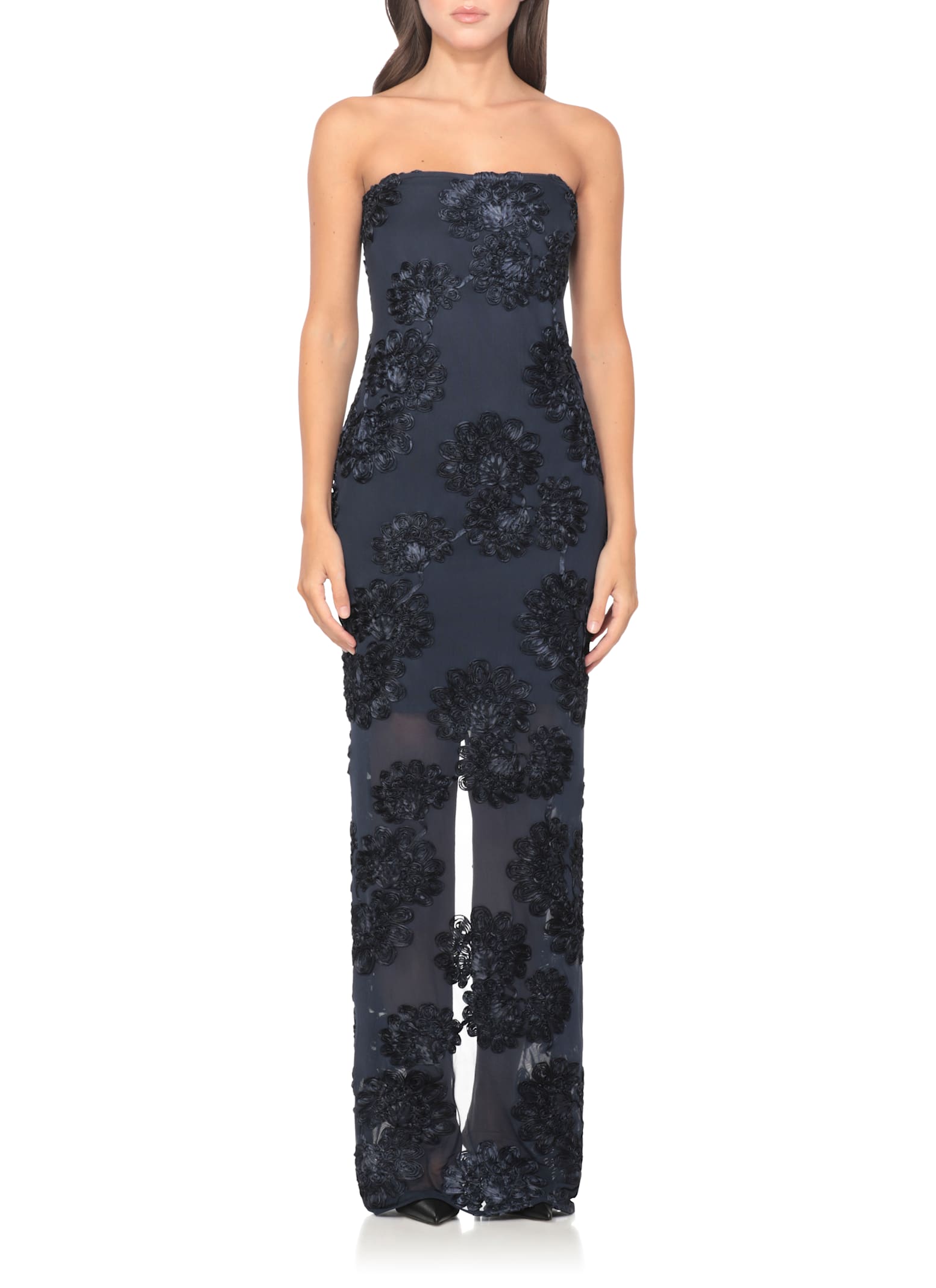 Rotate Birger Christensen Rotate Tulle Dress With All-over Rose Details In Blue