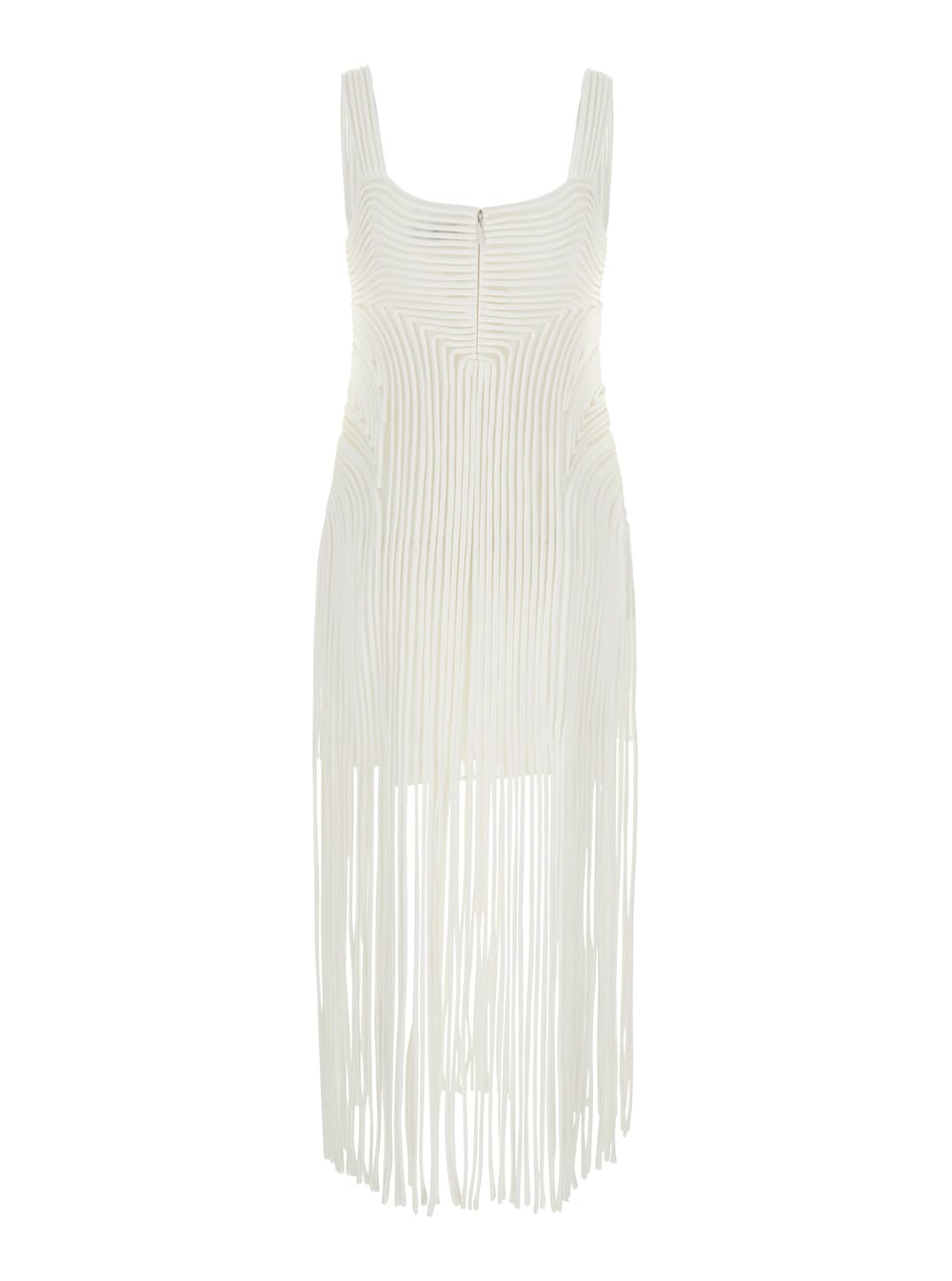 Simkhai Darby Sleeveless Sweetheart Fringe Midi Dress In White