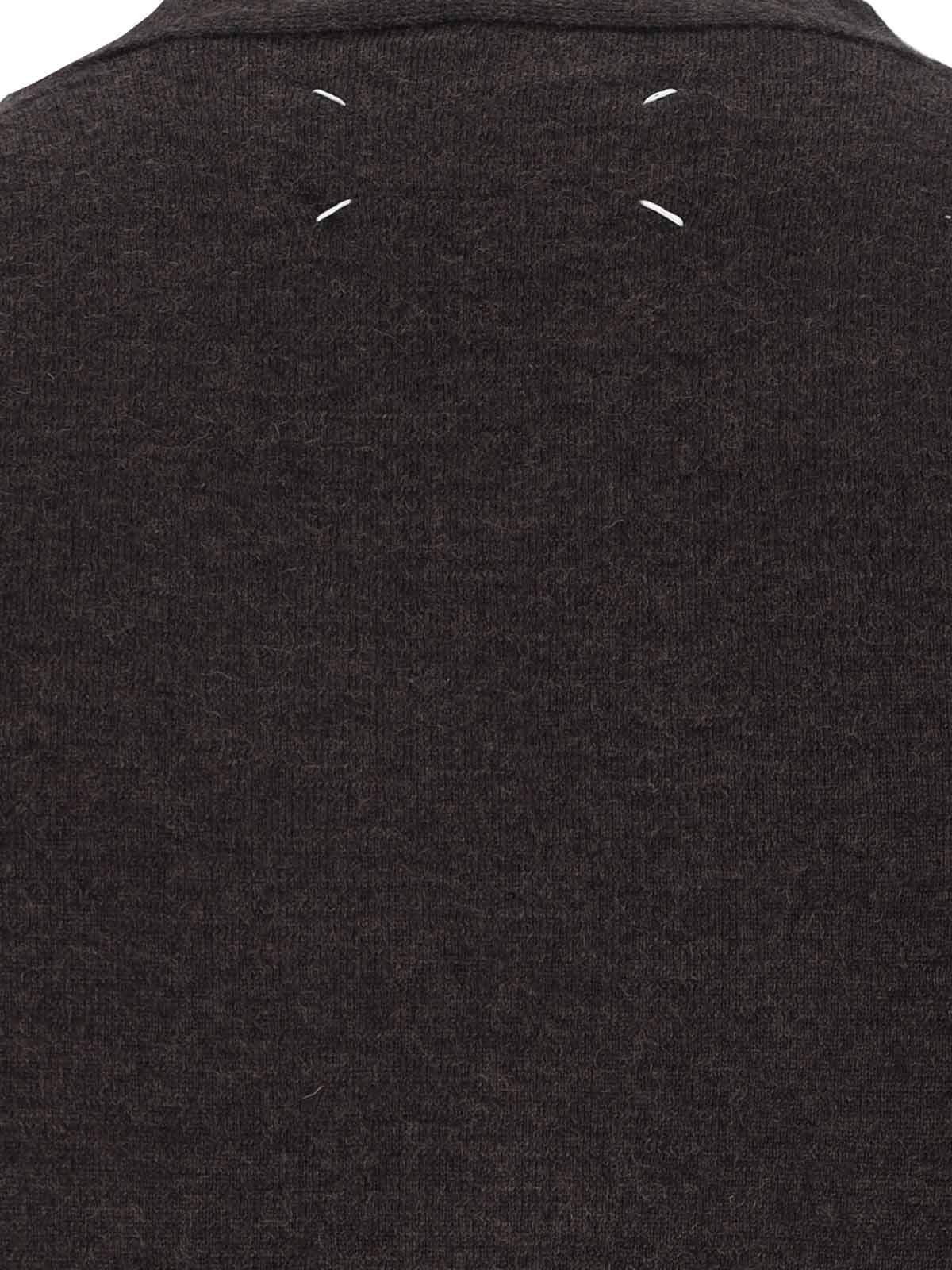 Maison Margiela Suede Patch Cardigan Sweaters And Cardigans Brown In Black