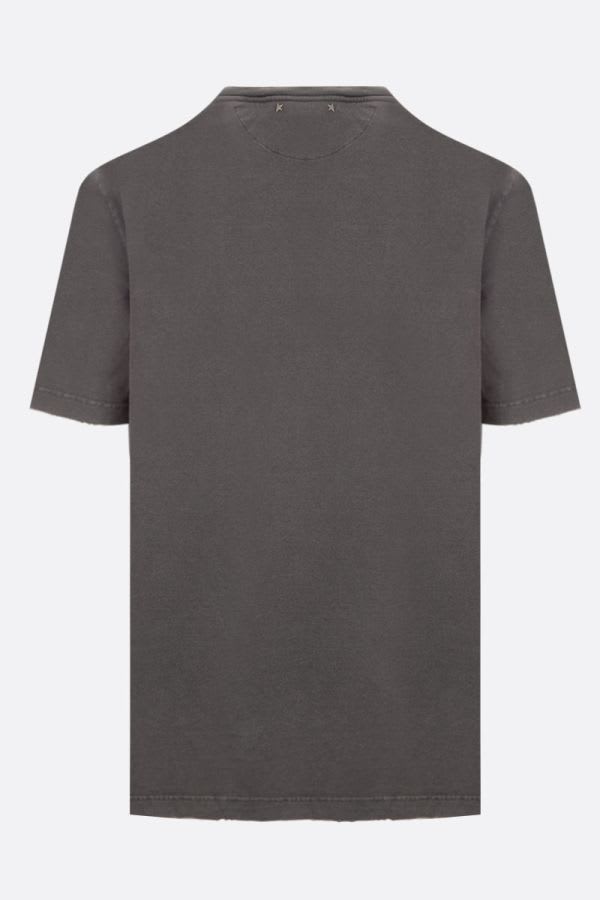 Golden Goose Green Crewneck T-shirt With Logo On The Front And Logo Patch On The Front In Antracite