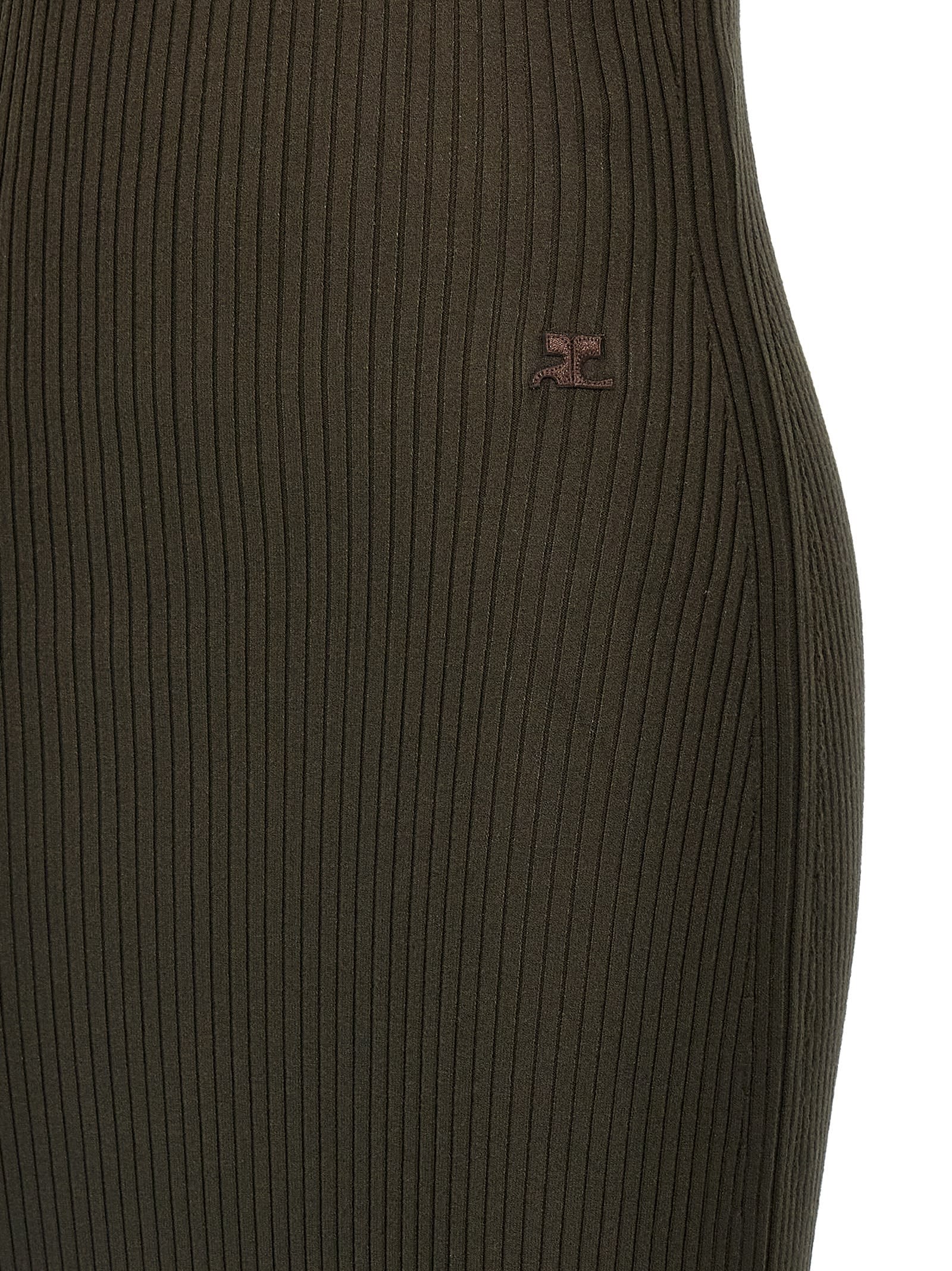 Shop Courrèges Twist Rib Knit Long Dress In Brown