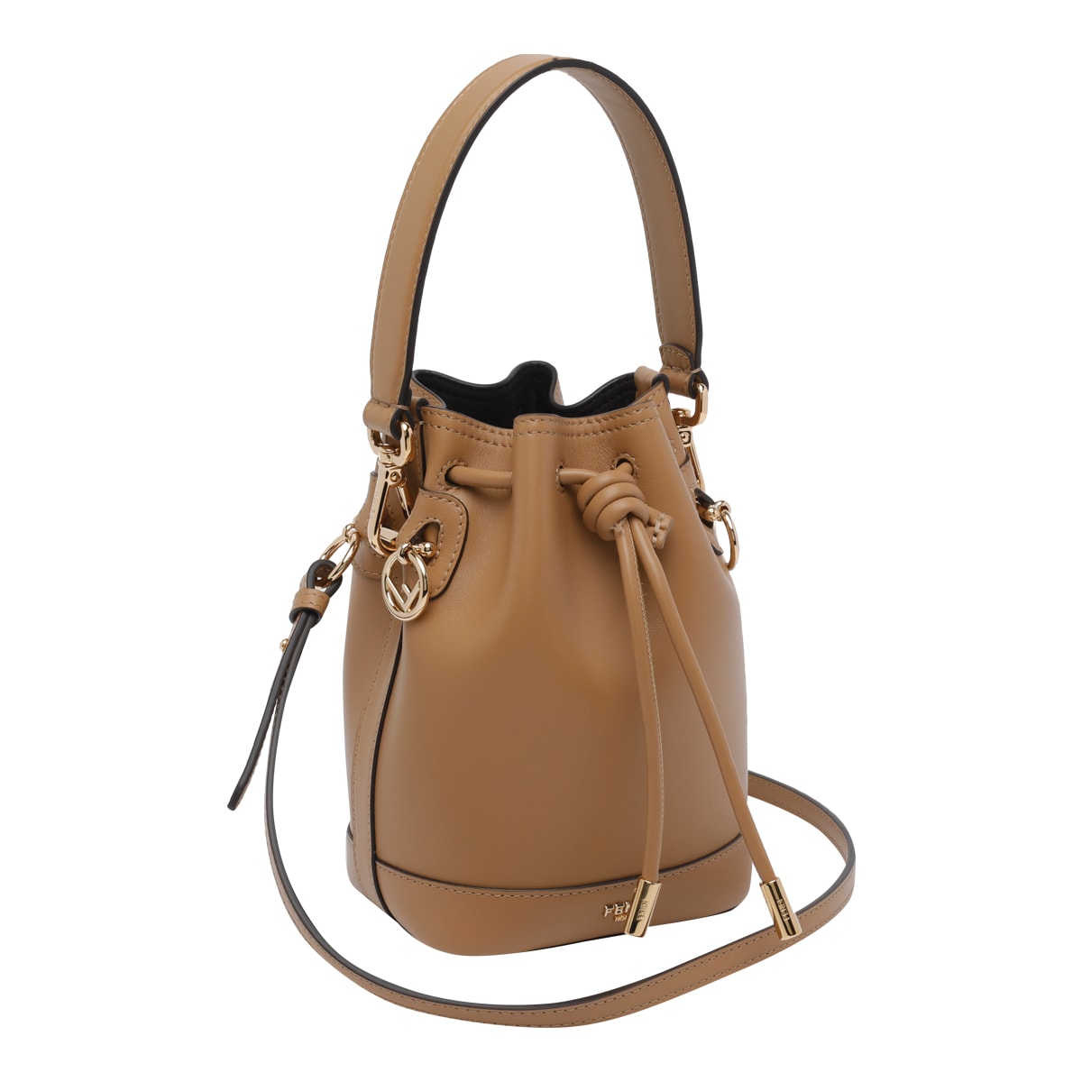 Fendi Women Camel Leather Mon Tresor Bucket Bag In Brown