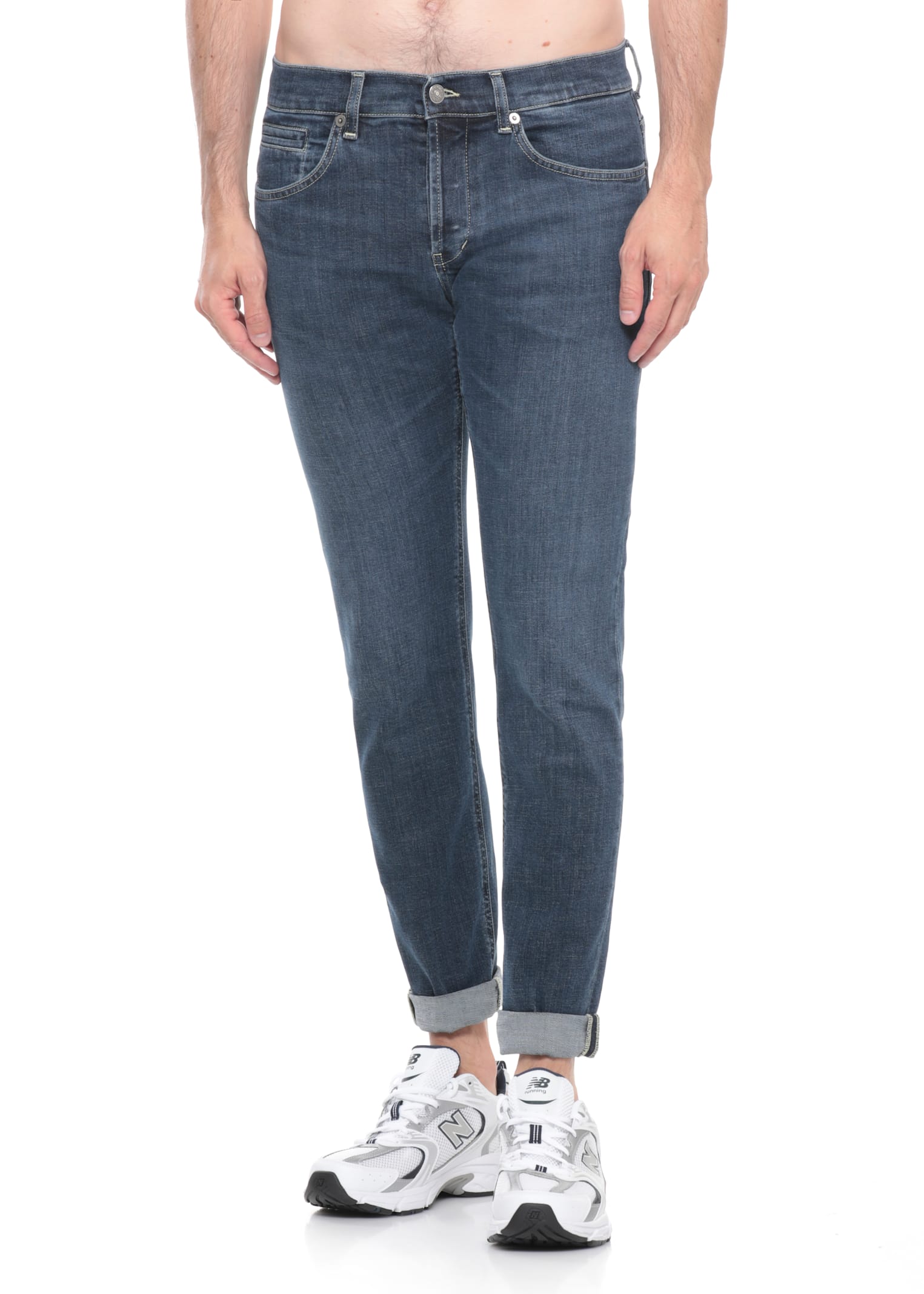 Dondup Straight Leg Cotton Jeans With Belt Loops In Blue