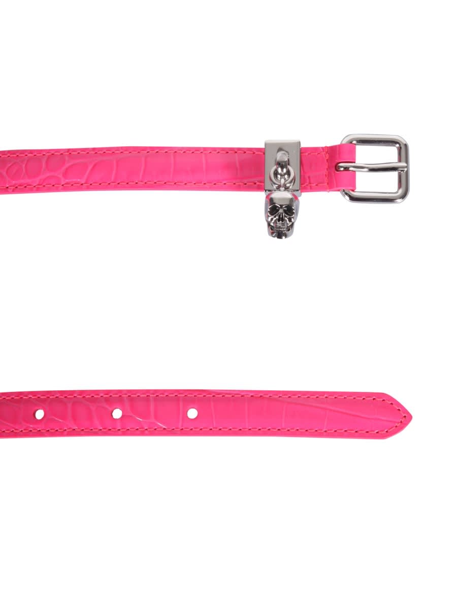 Shop Alexander Mcqueen Double Belt With Skull And Pavè In Pink