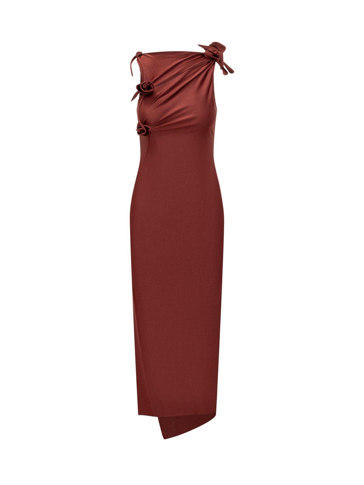 Shop Coperni Asymmetric Flower Gown In Red