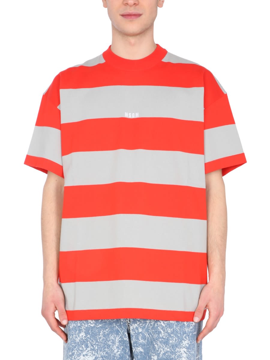Shop Msgm T-shirt With Embroidered Logo In Red