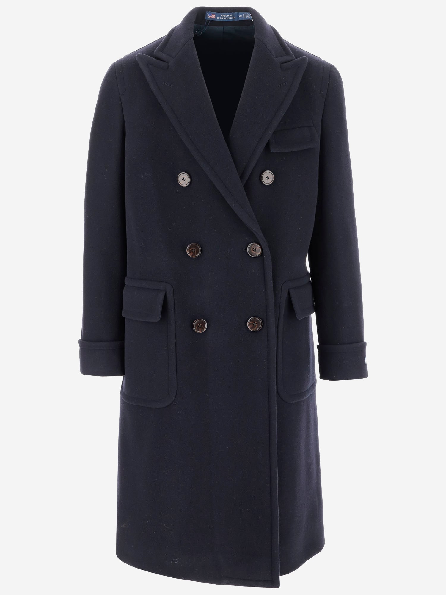 Shop Polo Ralph Lauren Double-breasted Wool Long Coat In Blue