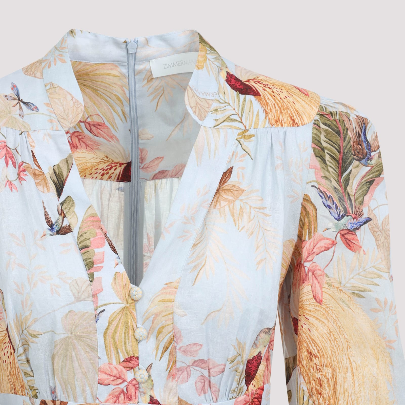 Zimmermann Ascension Plunge Printed Linen Dress In White