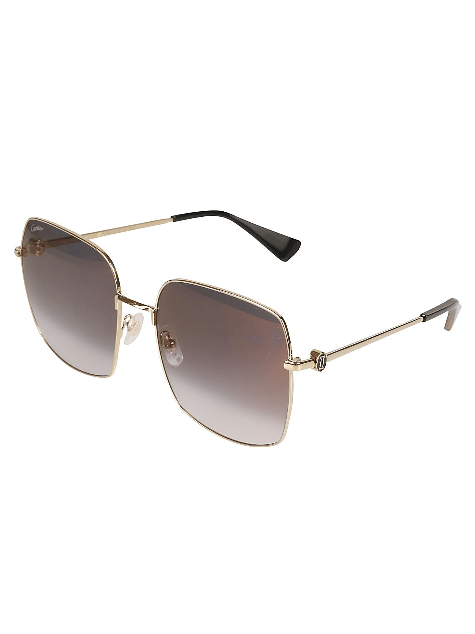 Shop Cartier Square Logo Sunglasses In Gold/grey