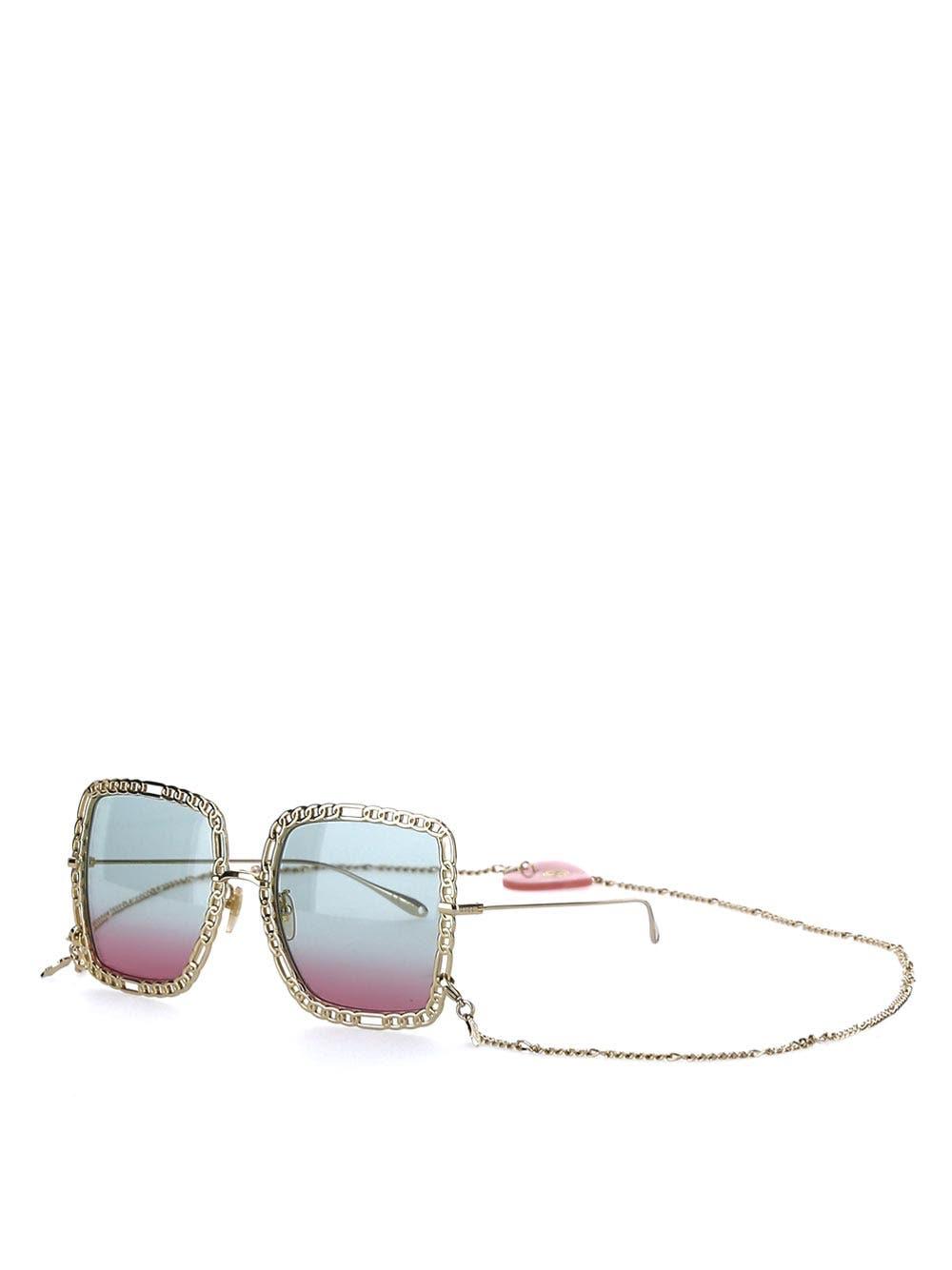 Gucci Occhiale Da Sole Rettangolare Con Catena In Gold