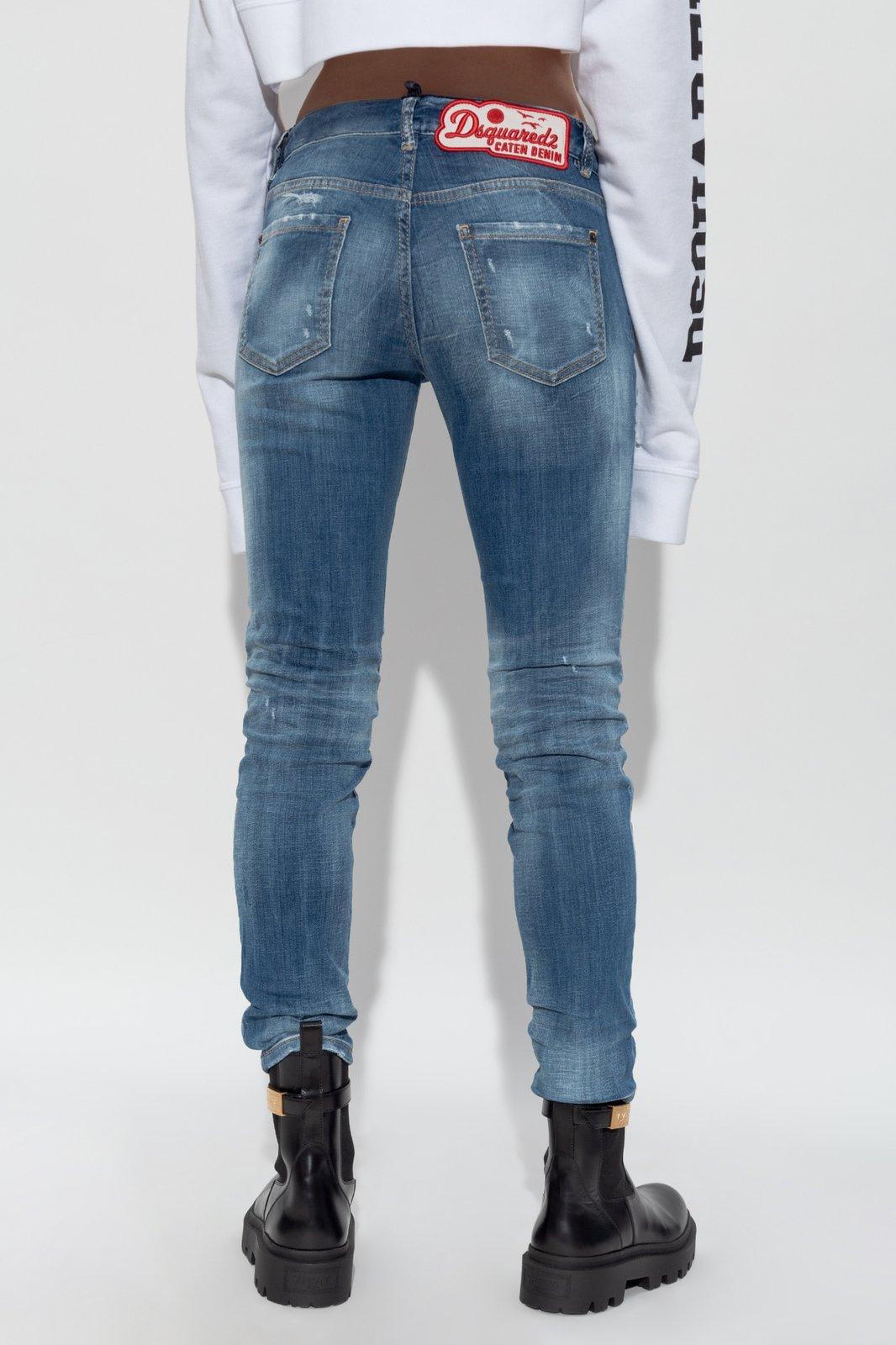 Shop Dsquared2 Distressed Medium Waist Jennifer Jeans In Blue