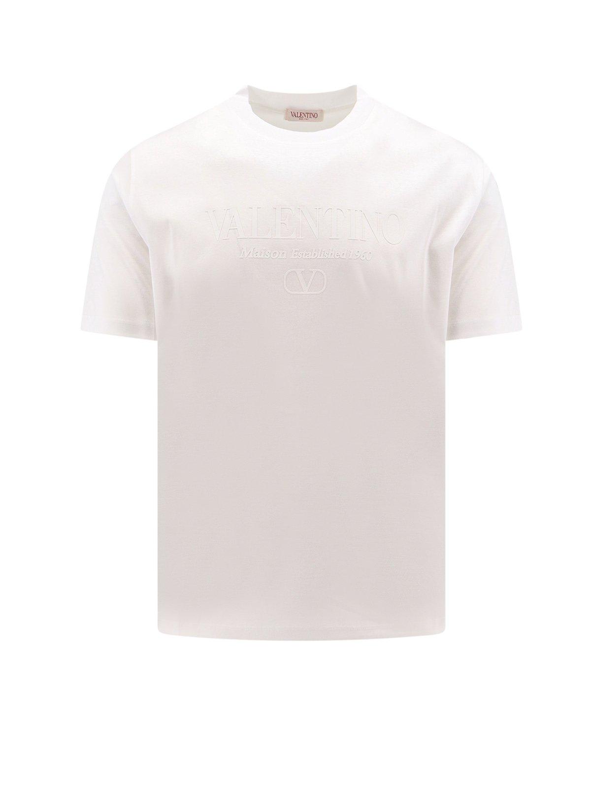 Shop Valentino Crewneck Straight Hem T-shirt In White