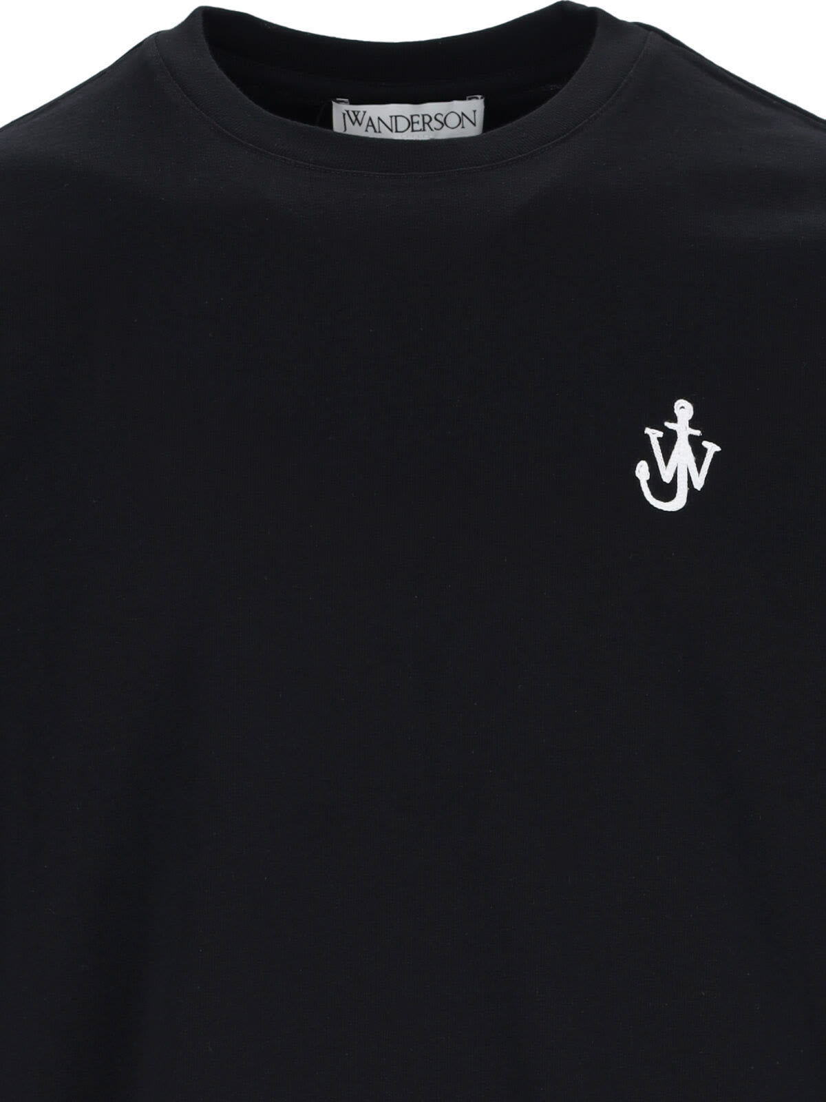 Jw Anderson Black Crewneck T-shirt With Anchor Embroidery On The Front In Cotton Man In Black